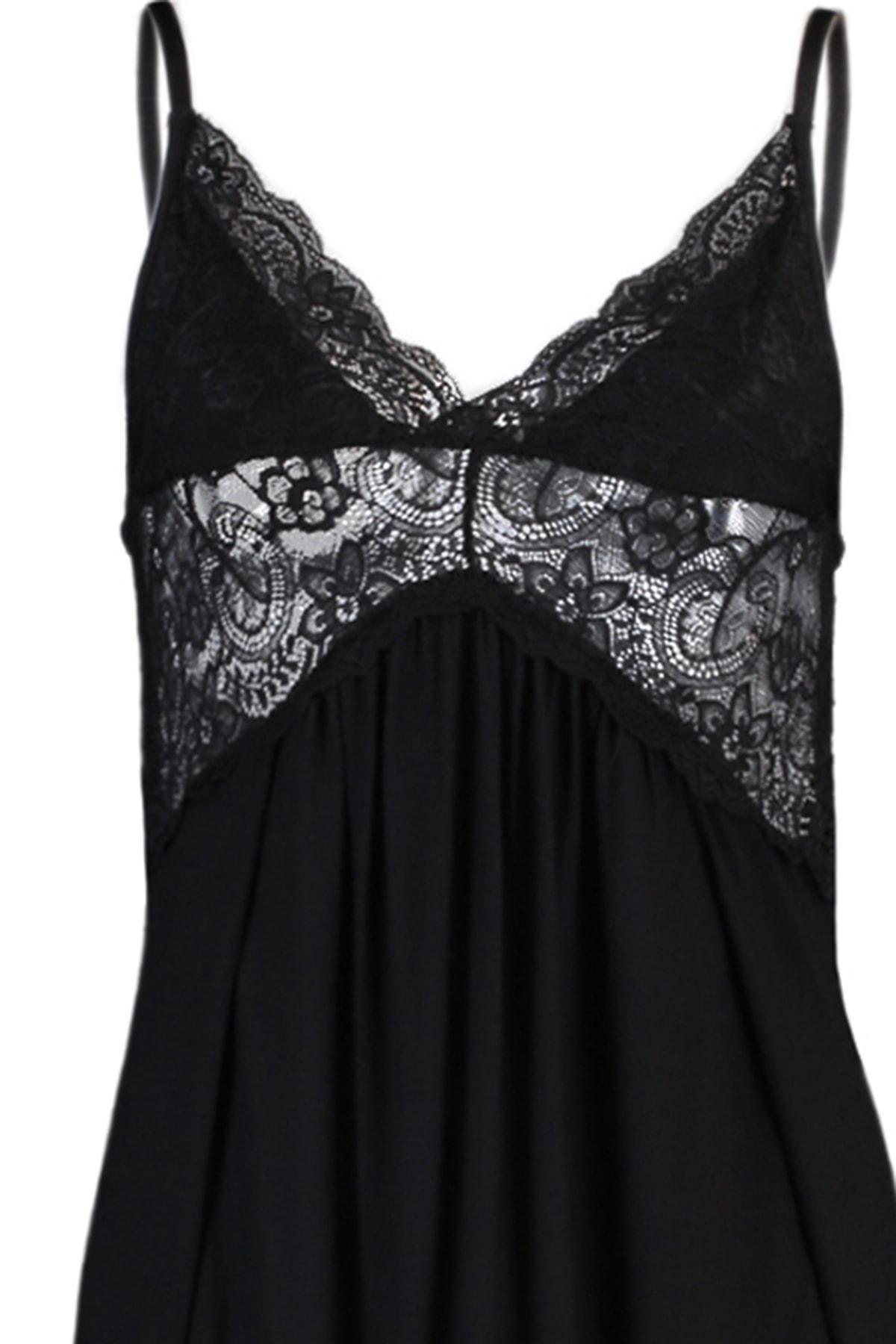 Black V-Neck Nightgown, , large image number 6