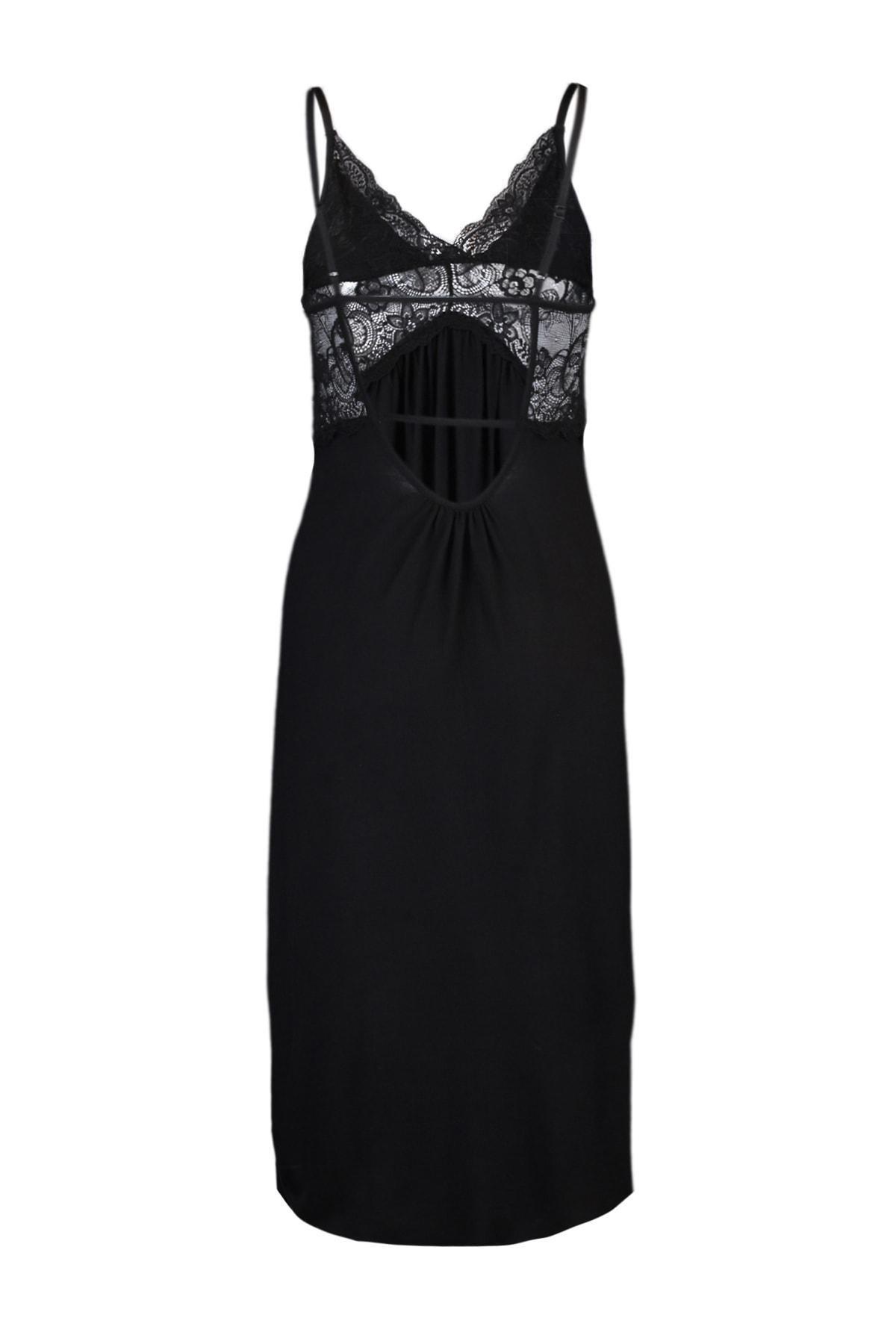 Black V-Neck Nightgown, , large image number 7