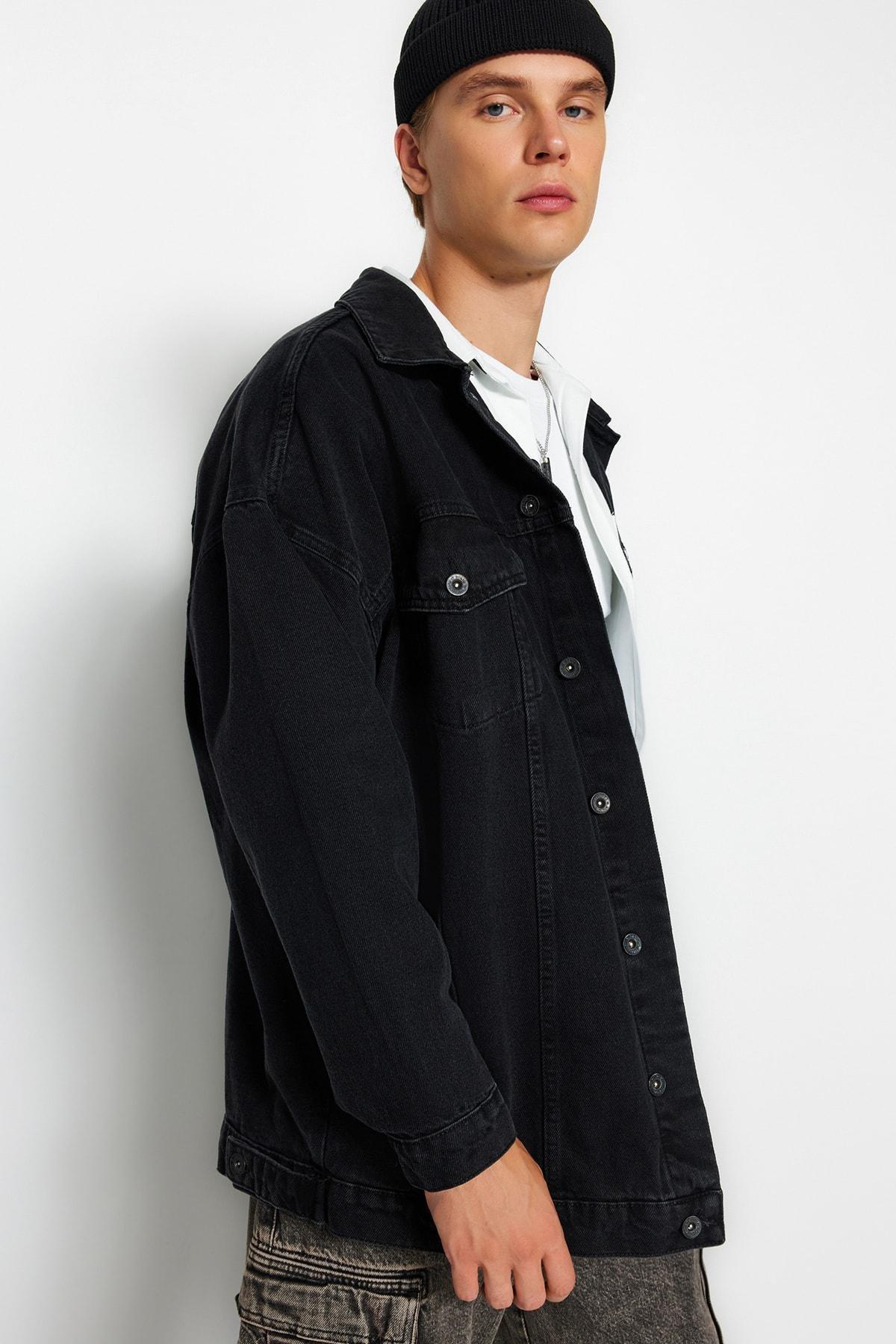 Grey Cotton Oversize Double-Breasted Jacket, , large image number 2