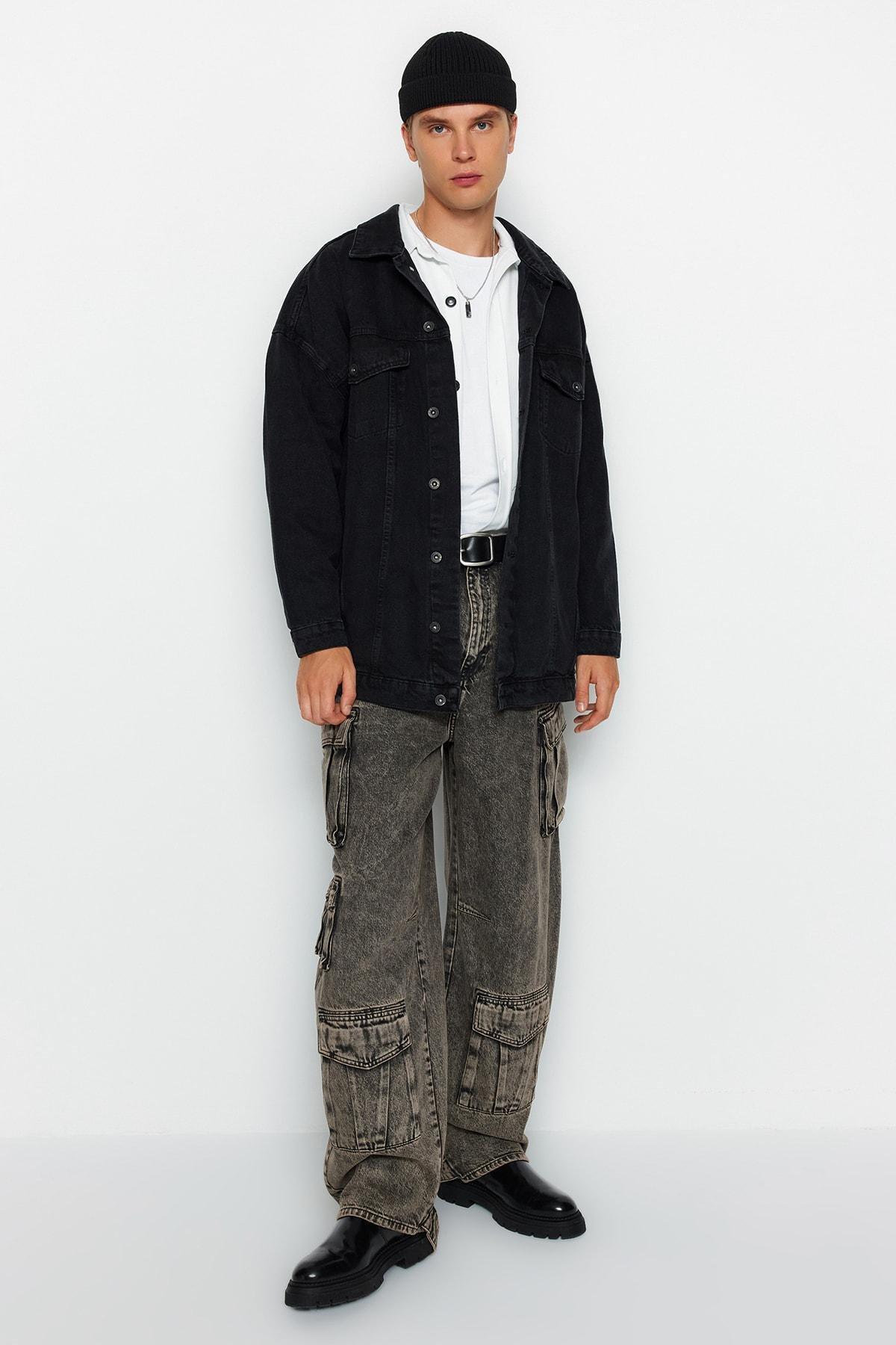 Grey Cotton Oversize Double-Breasted Jacket, , large image number 4