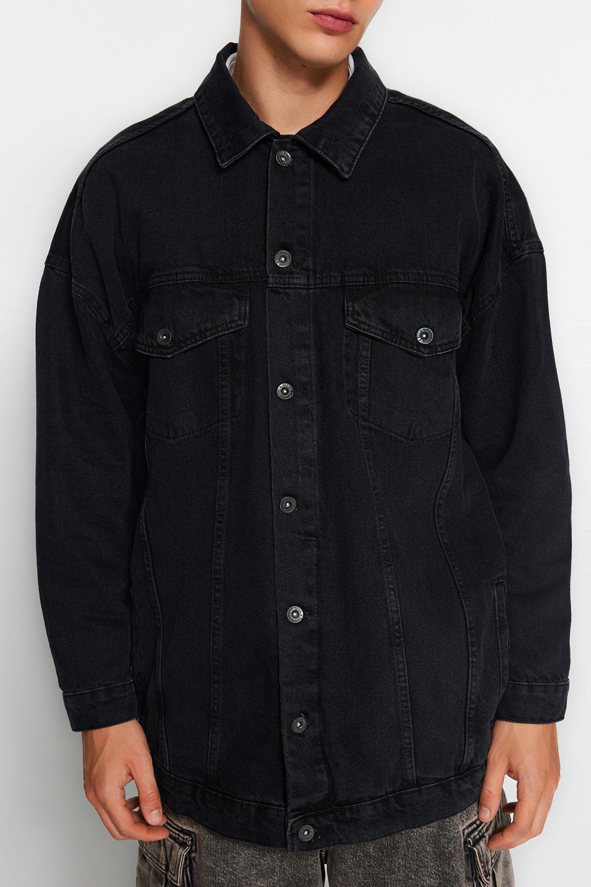 Grey Cotton Oversize Double-Breasted Jacket, , large image number 5