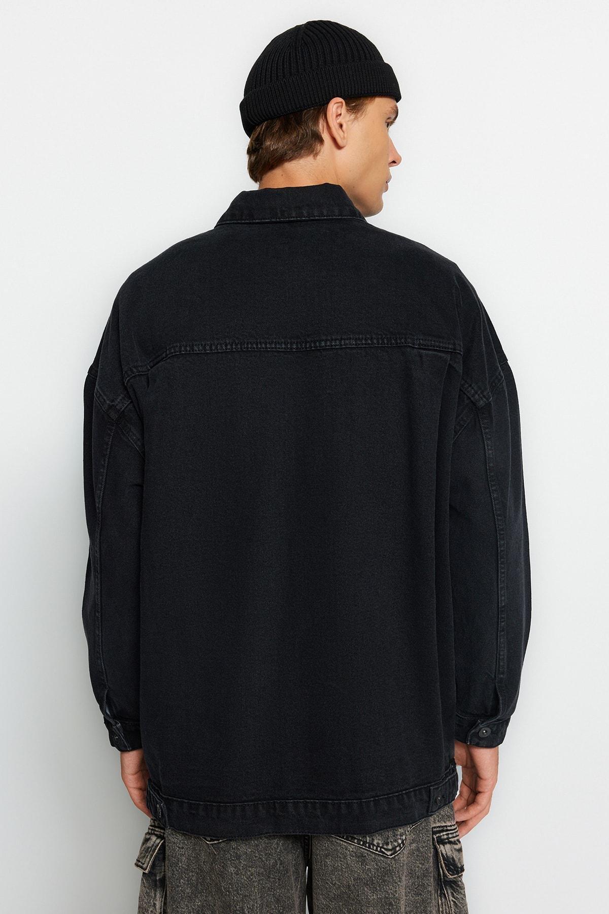 Trendyol - Grey Cotton Oversize Double-Breasted Jacket