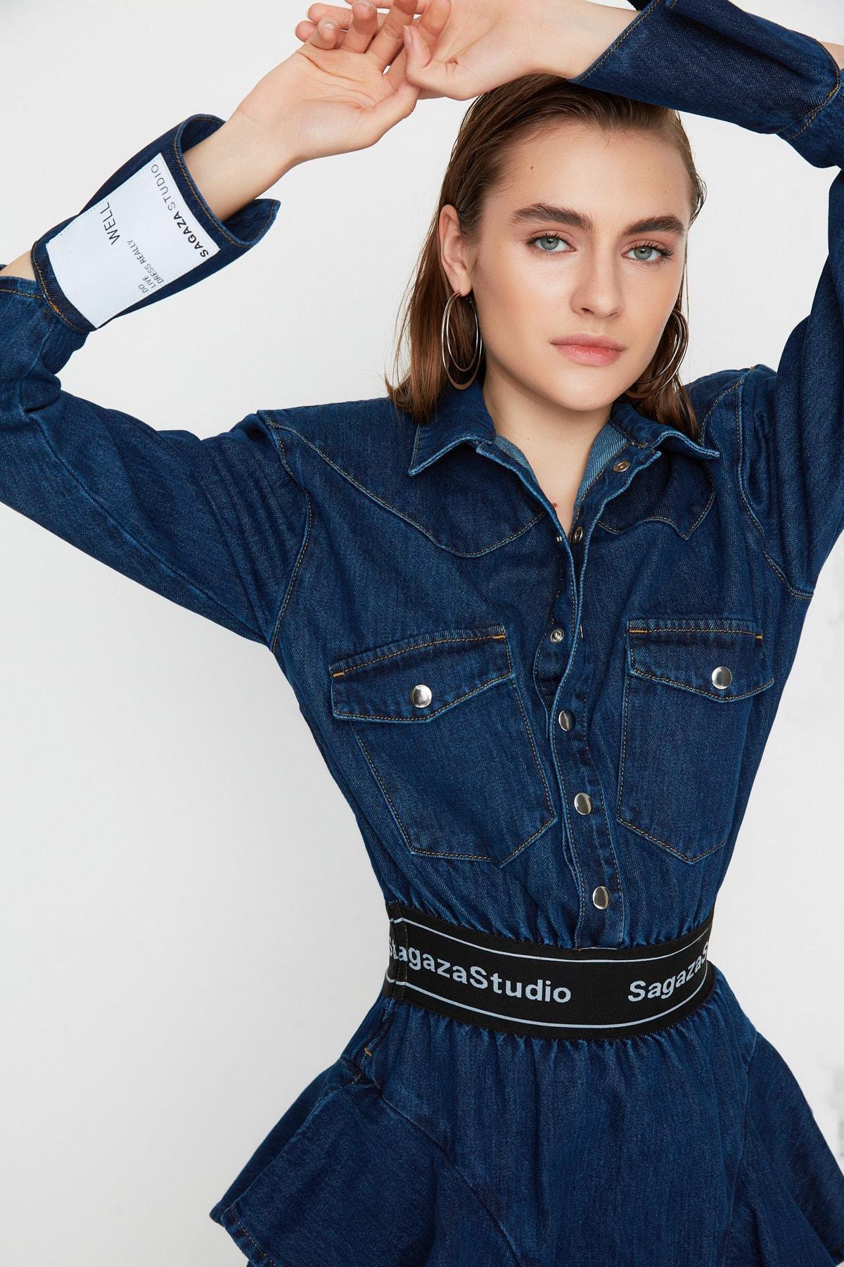 Blue Skater Mini Dress, , large image number 0