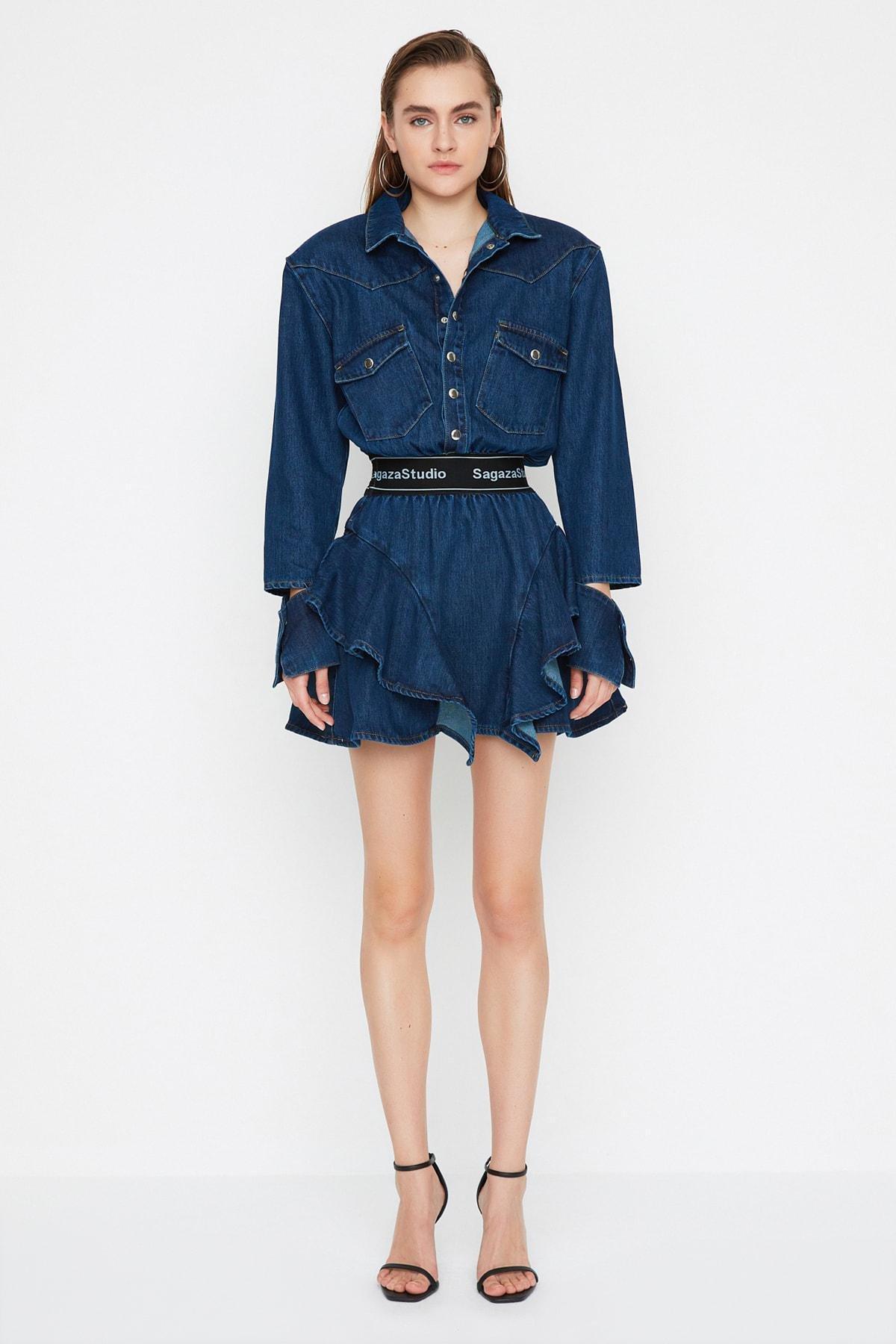 Blue Skater Mini Dress, , large image number 1