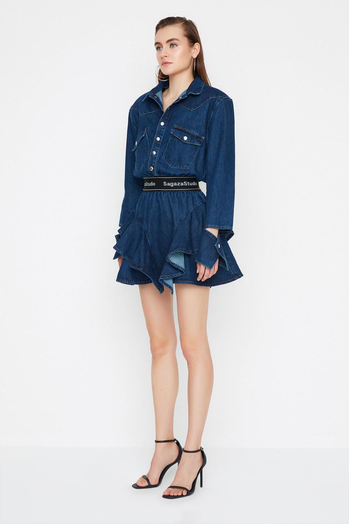 Blue Skater Mini Dress, , large image number 2