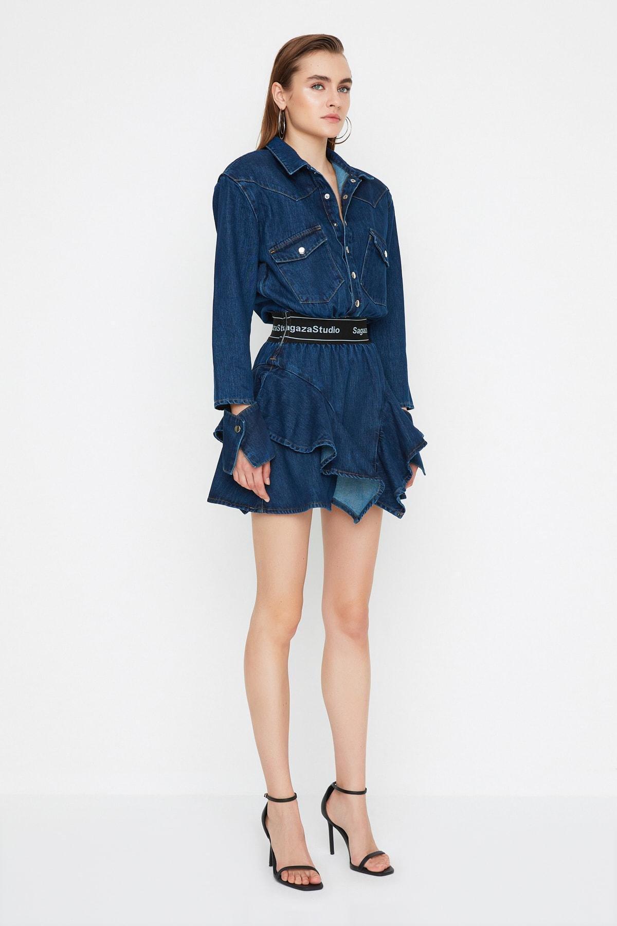 Blue Skater Mini Dress, , large image number 3