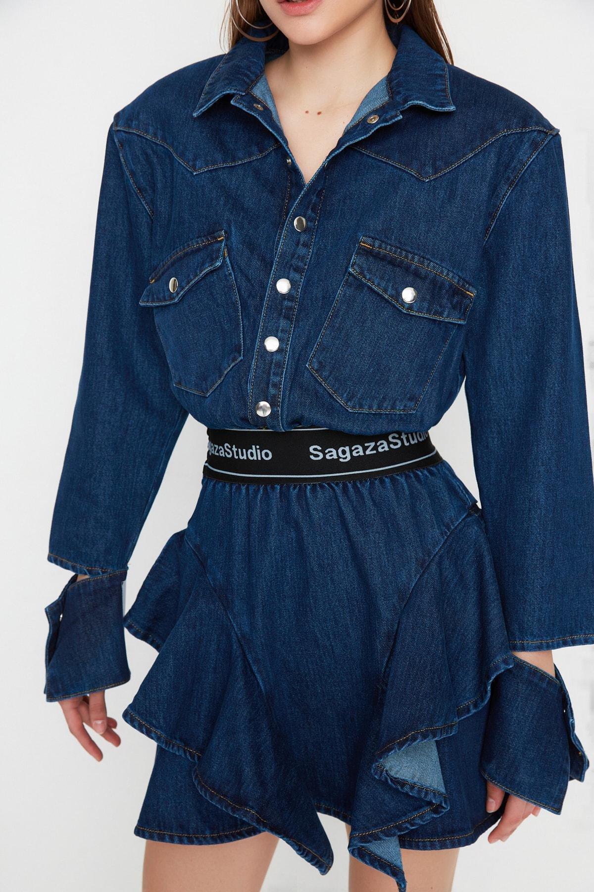 Blue Skater Mini Dress, , large image number 5