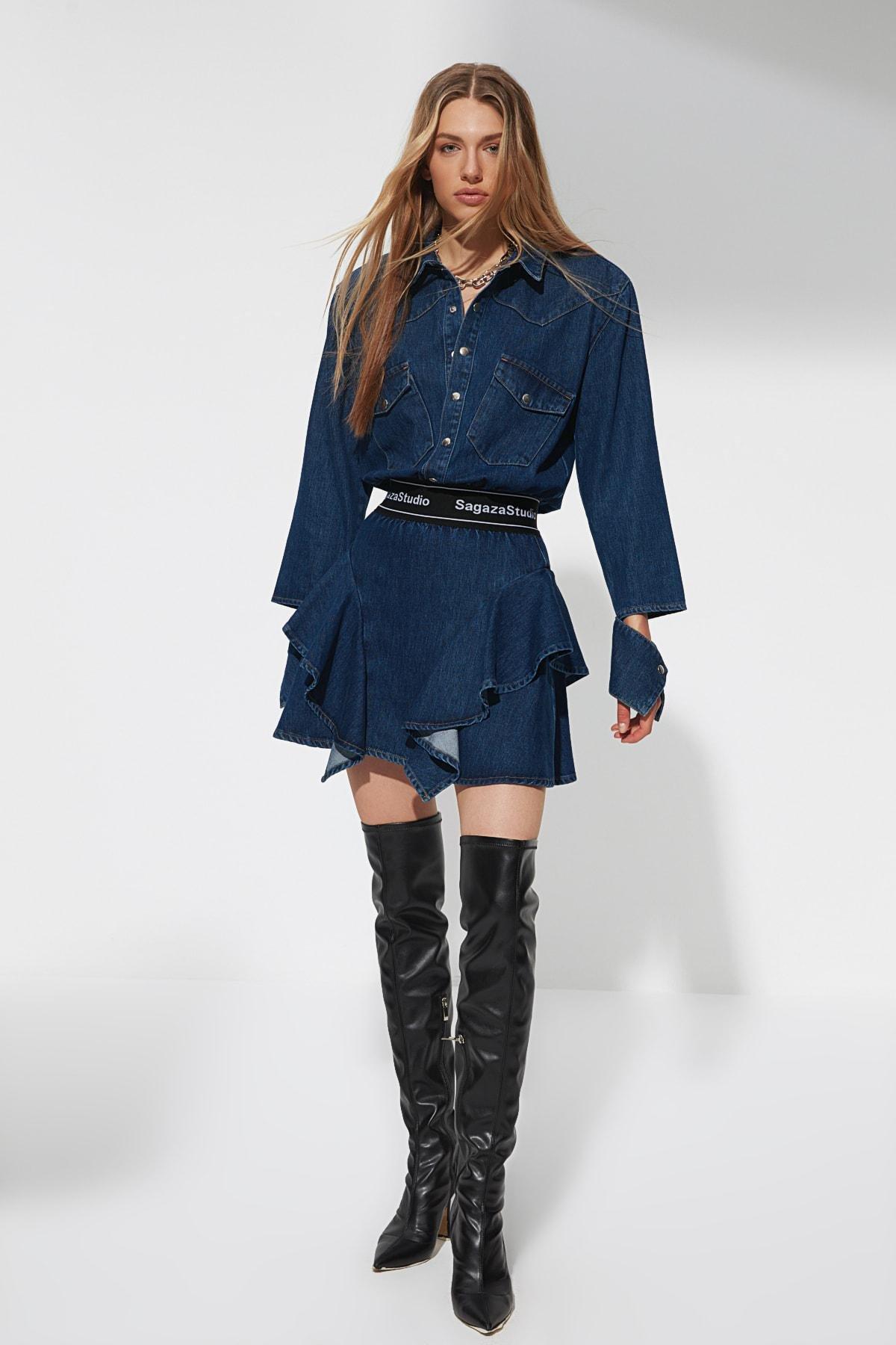 Blue Skater Mini Dress, , large image number 8
