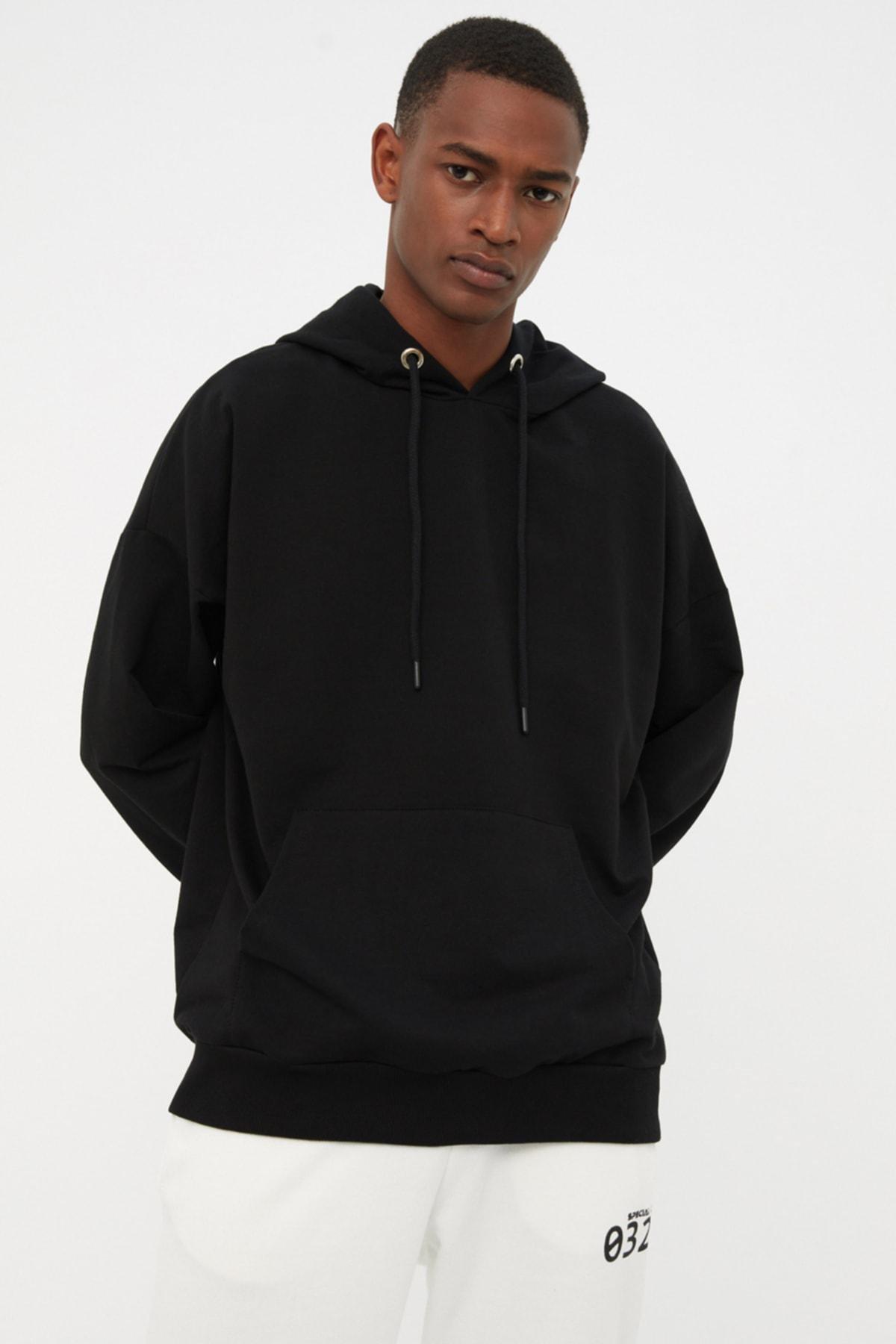 Black Oversize Hooded Sweatshirt, , large image number 1