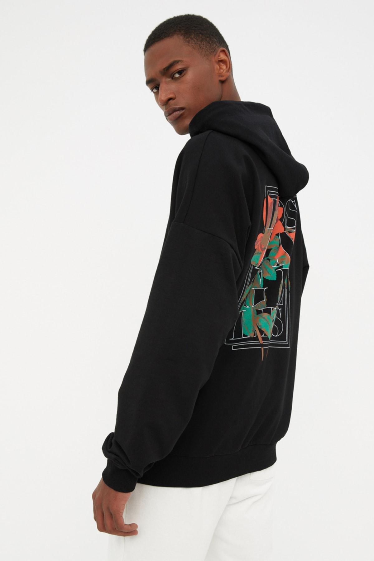 Black Oversize Hooded Sweatshirt, , large image number 5