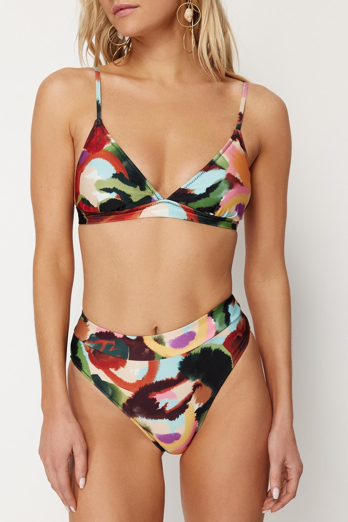 Multicolour Patterned Triangle Bikini Set, , large image number 3
