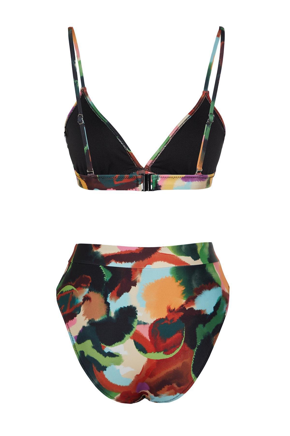 Multicolour Patterned Triangle Bikini Set, , large image number 6