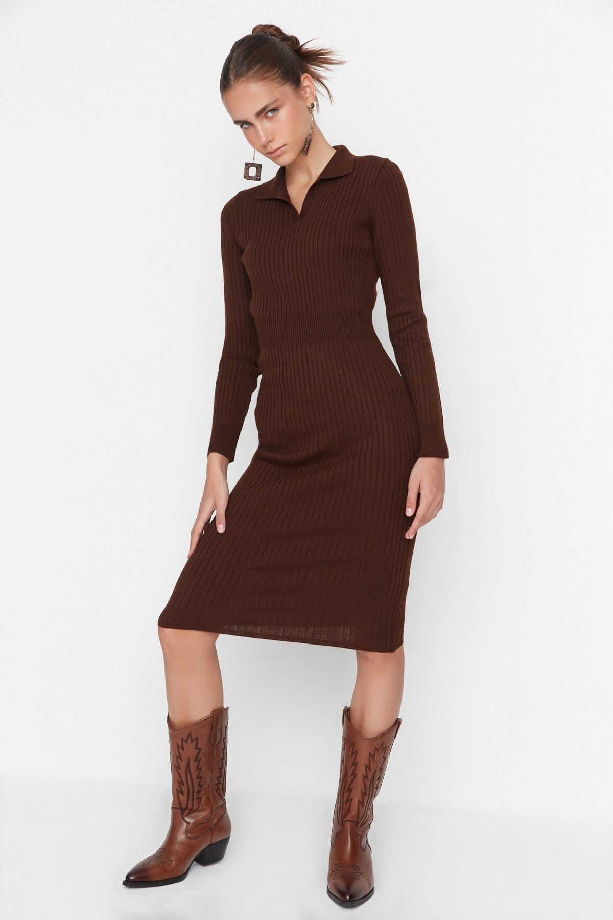 Brown Bodycon Midi Dress, Brown, medium