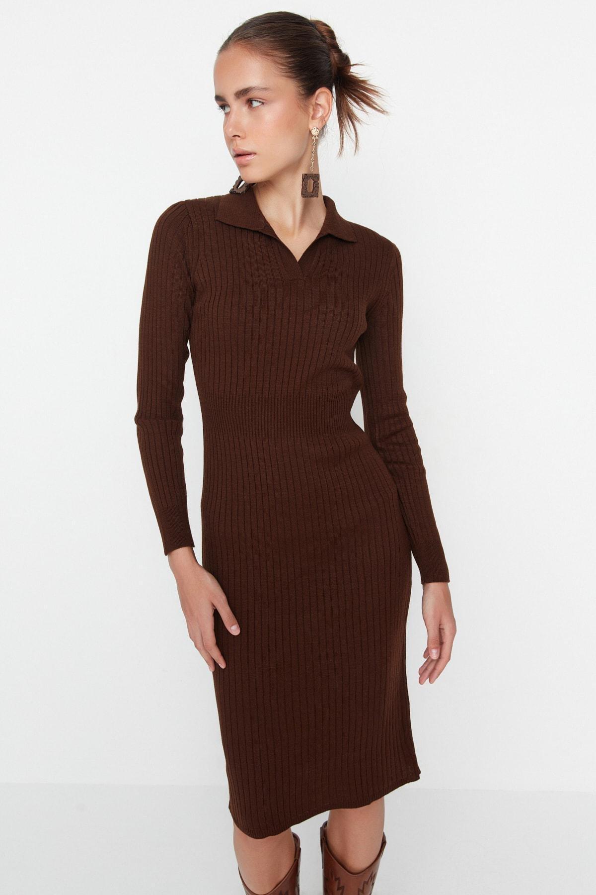 Brown Bodycon Midi Dress, Brown, medium