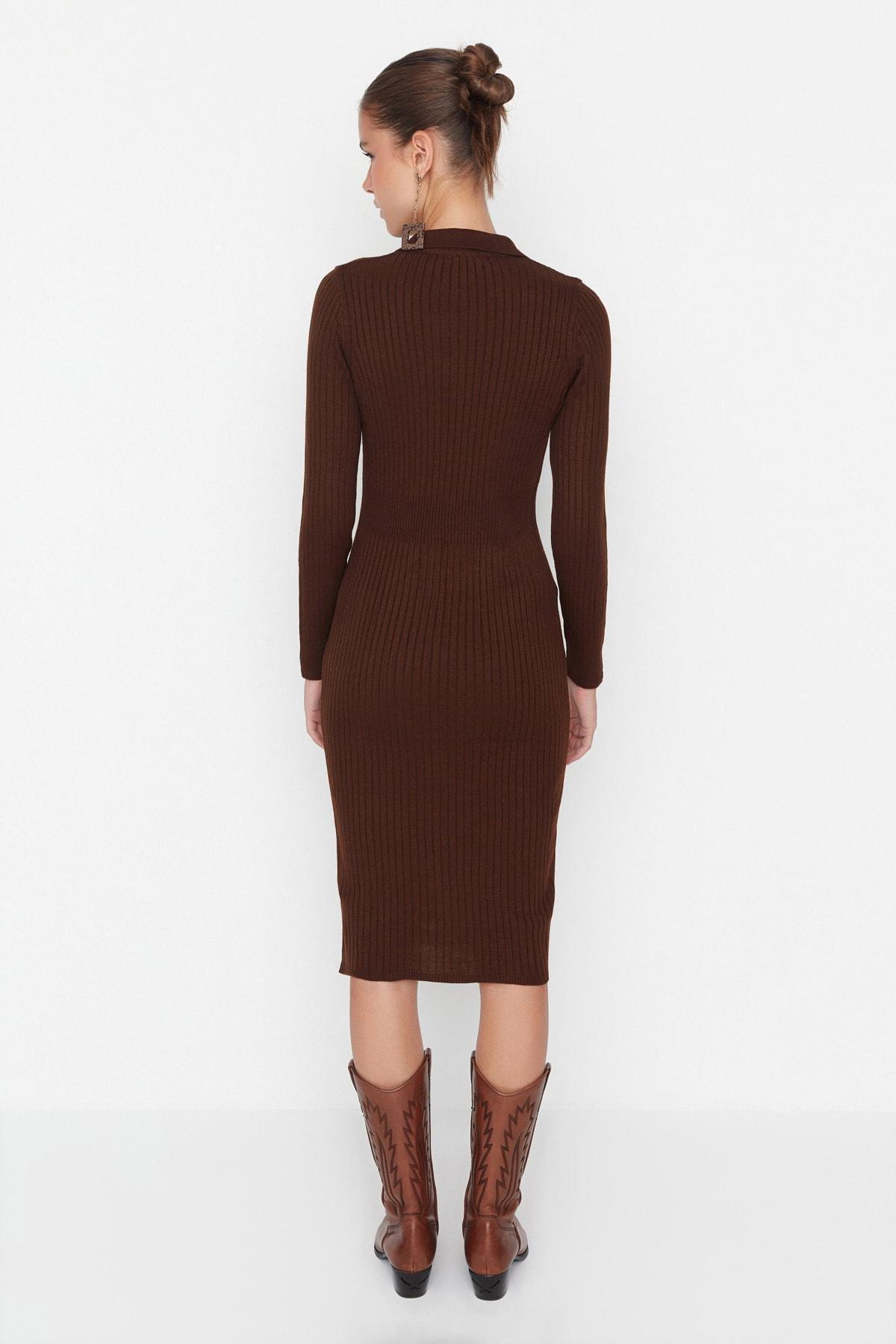 Trendyol - Brown Bodycon Midi Dress