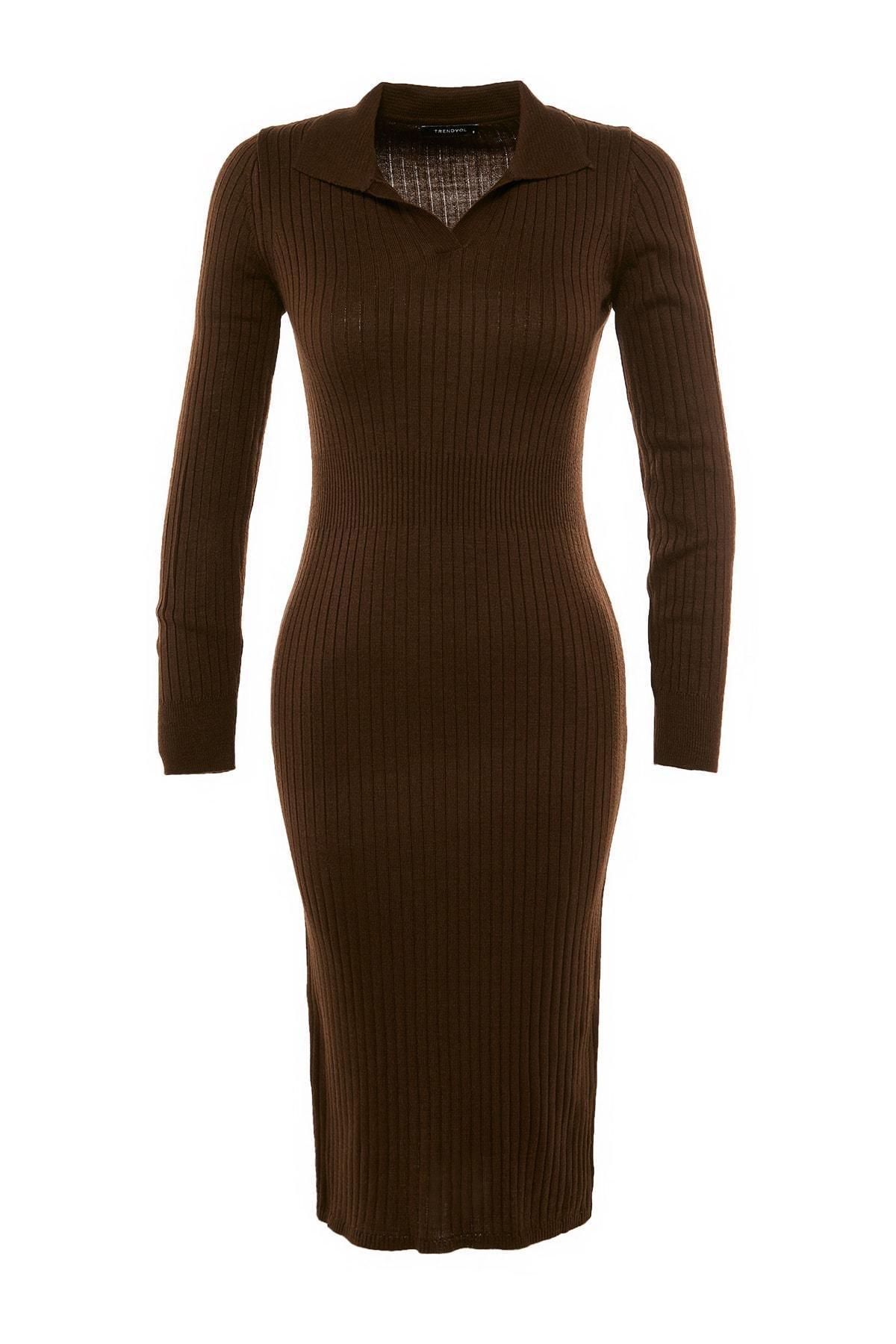 Trendyol - Brown Bodycon Midi Dress