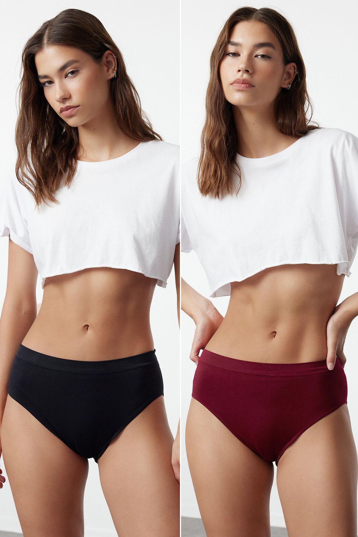Black-Red Seamless Hipster Panties,set of 2, C101_6460, medium