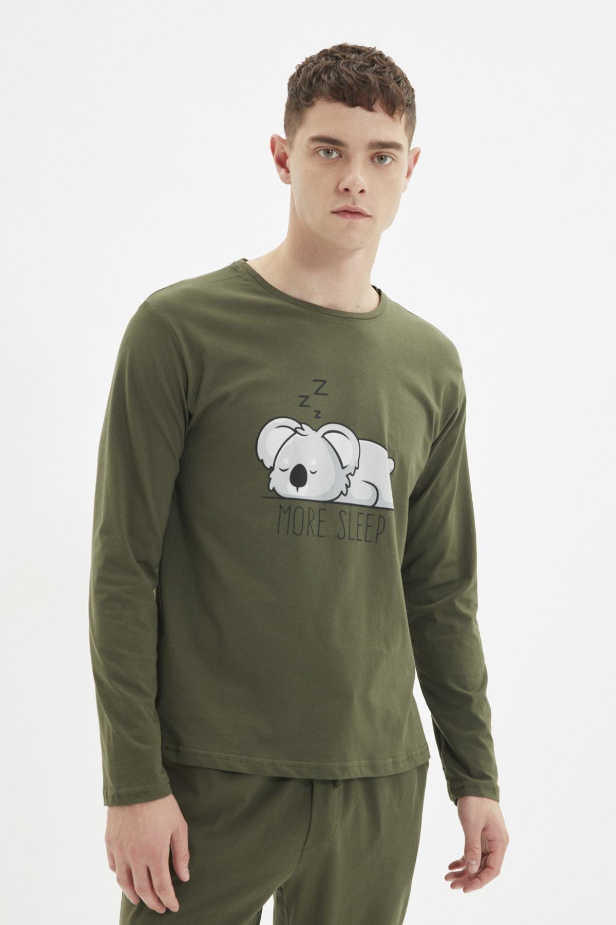 Trendyol - Khaki Animal Print Crew Neck Pajama Set