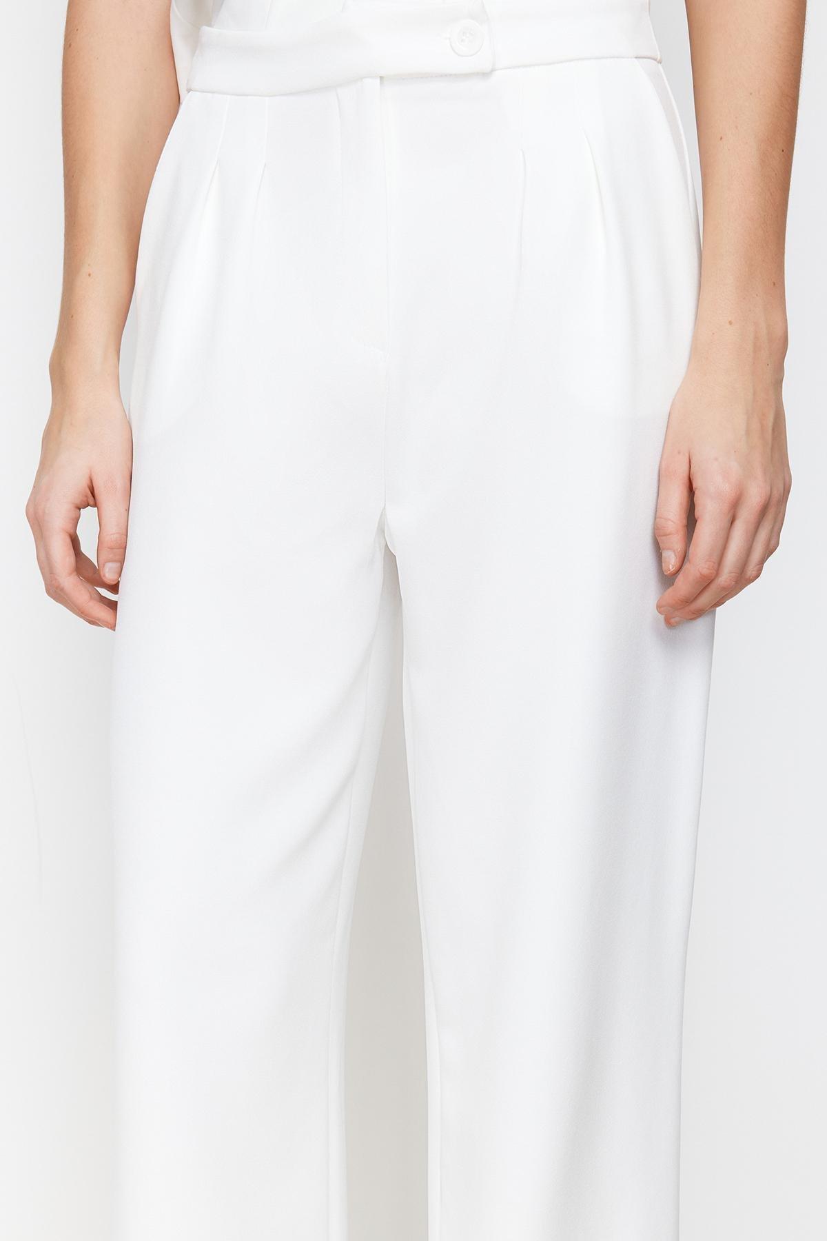 Ecru Wide Leg Woven Trousers, , large image number 3