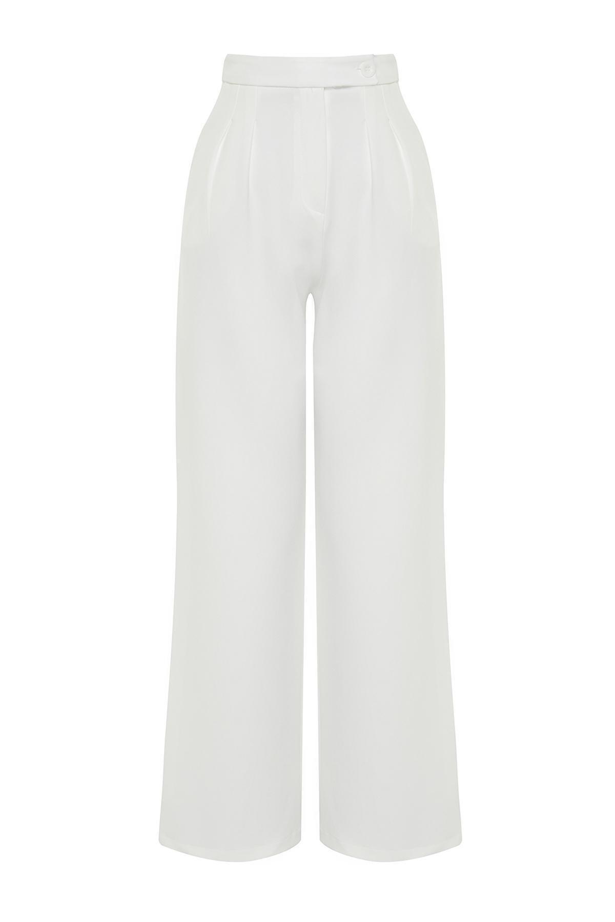 Ecru Wide Leg Woven Trousers, , large image number 5