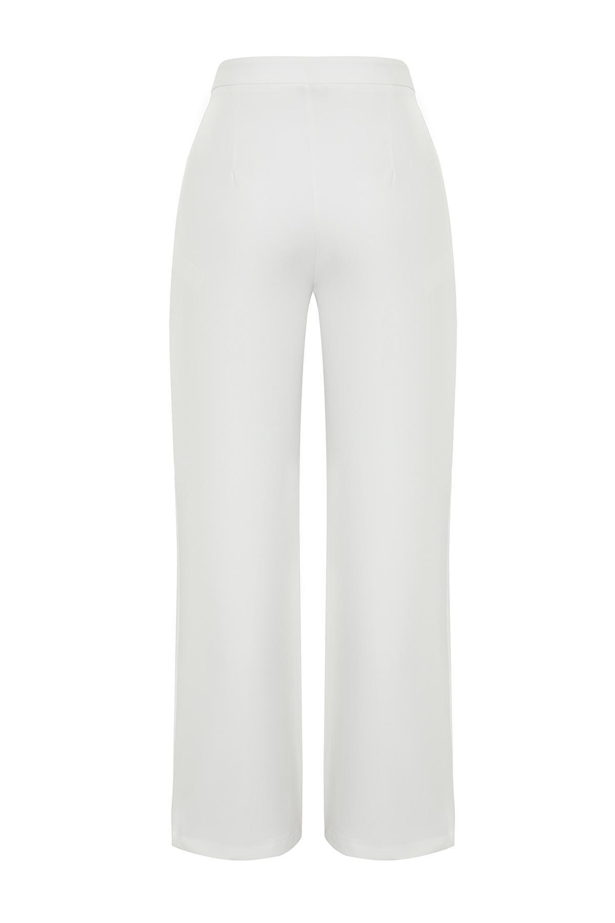 Ecru Wide Leg Woven Trousers, , large image number 6