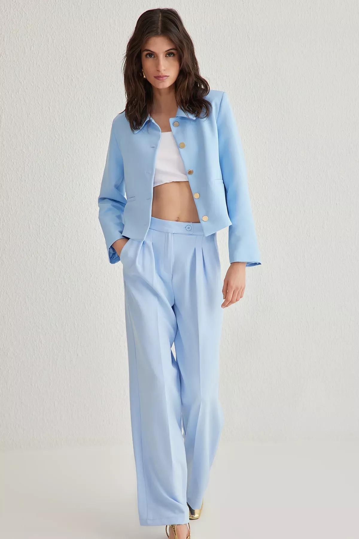 Blue Wide Leg Trousers, , large image number 0