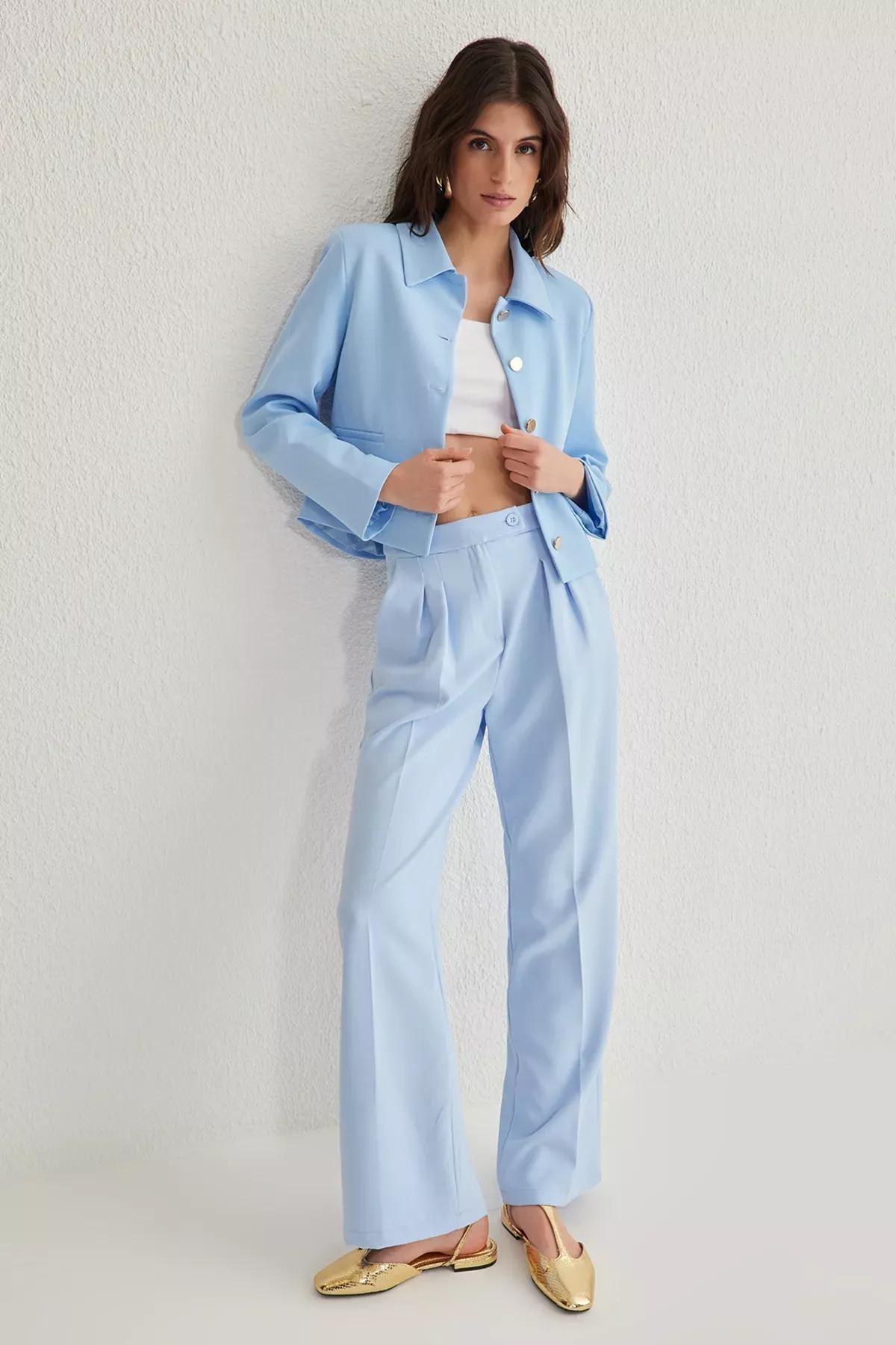 Blue Wide Leg Trousers, , large image number 1