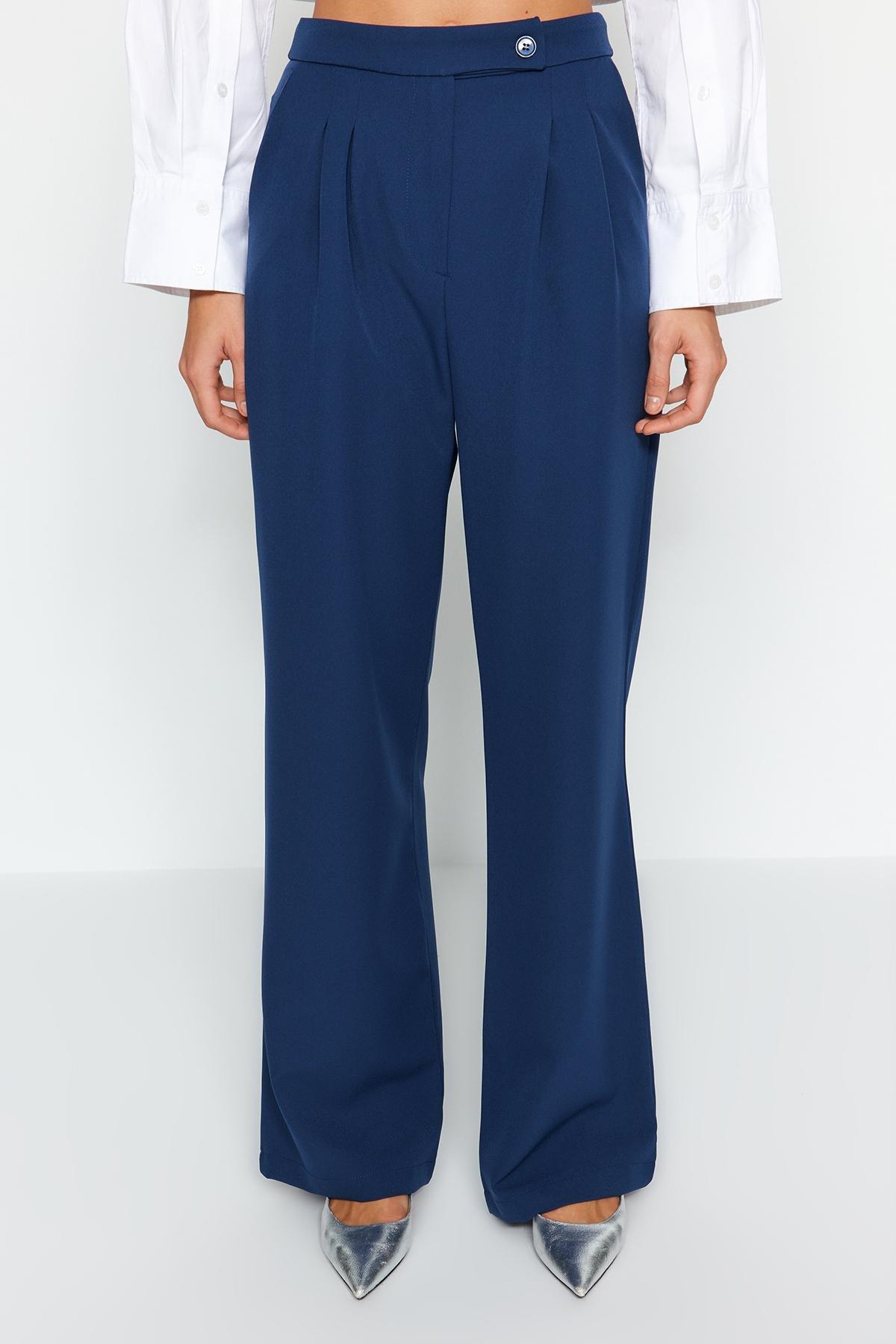 Navy Wide Leg High Waist Woven Trousers, , large image number 3