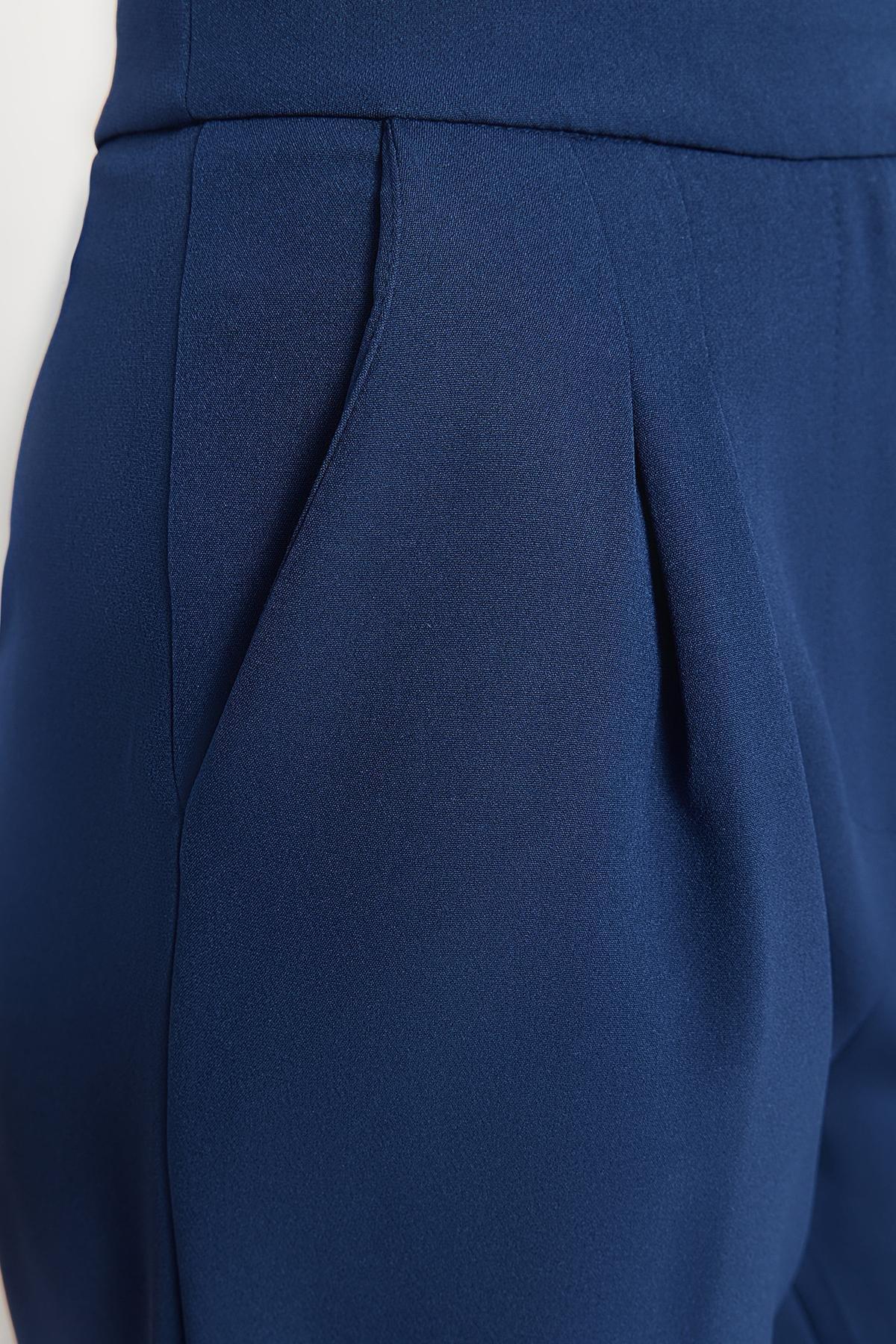 Navy Wide Leg High Waist Woven Trousers, , large image number 4