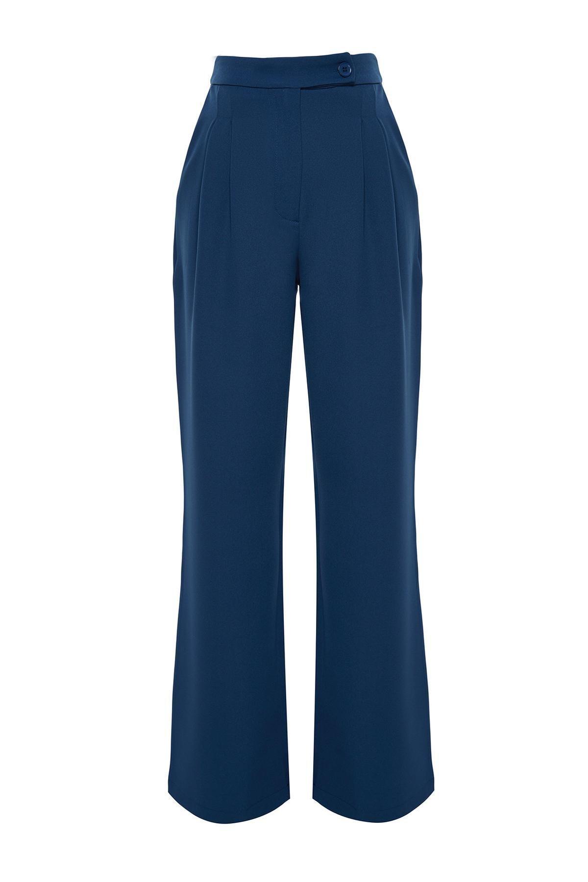 Navy Wide Leg High Waist Woven Trousers, , large image number 5