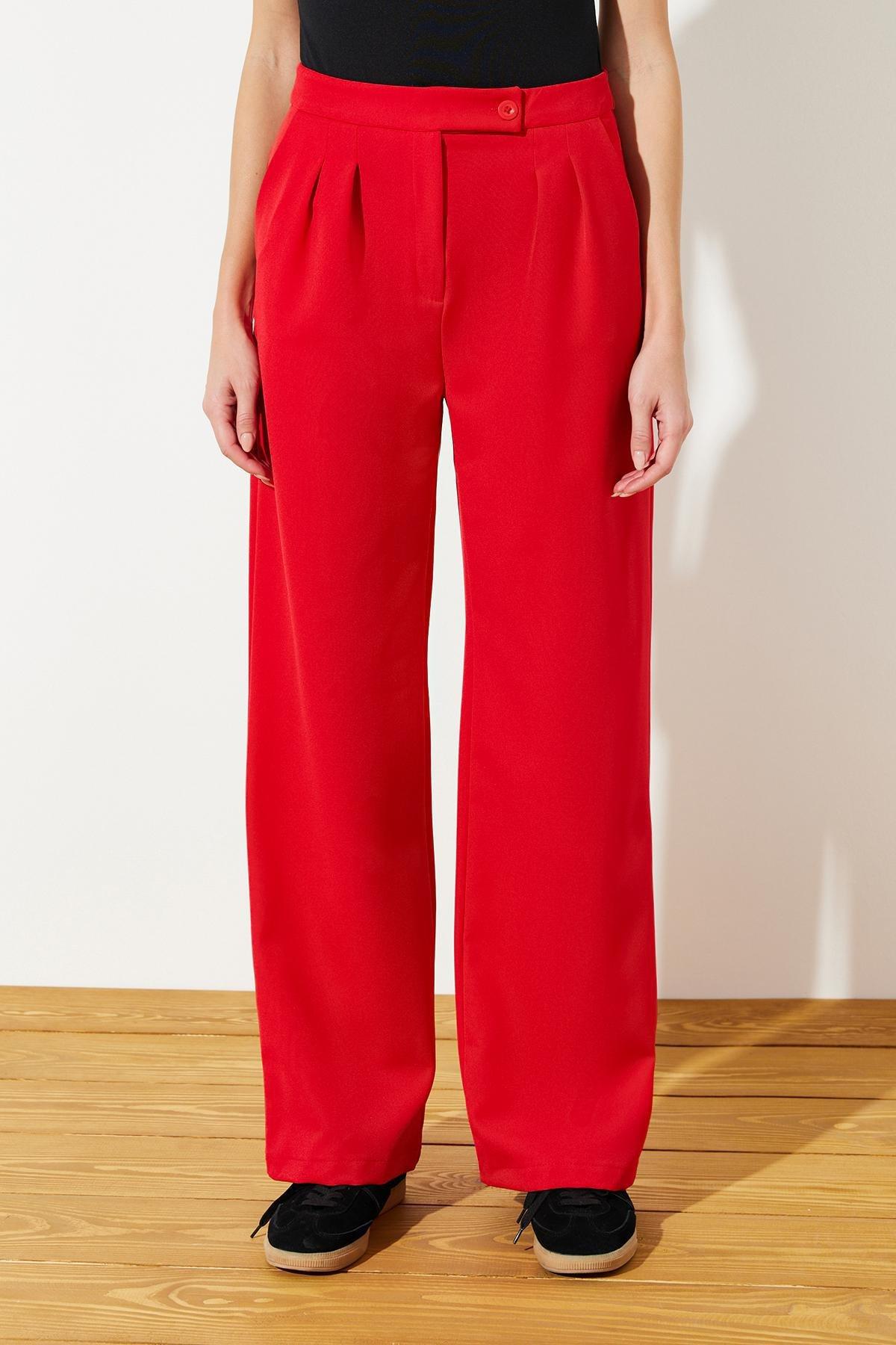 Red Wide Leg Woven Trousers, , large image number 3