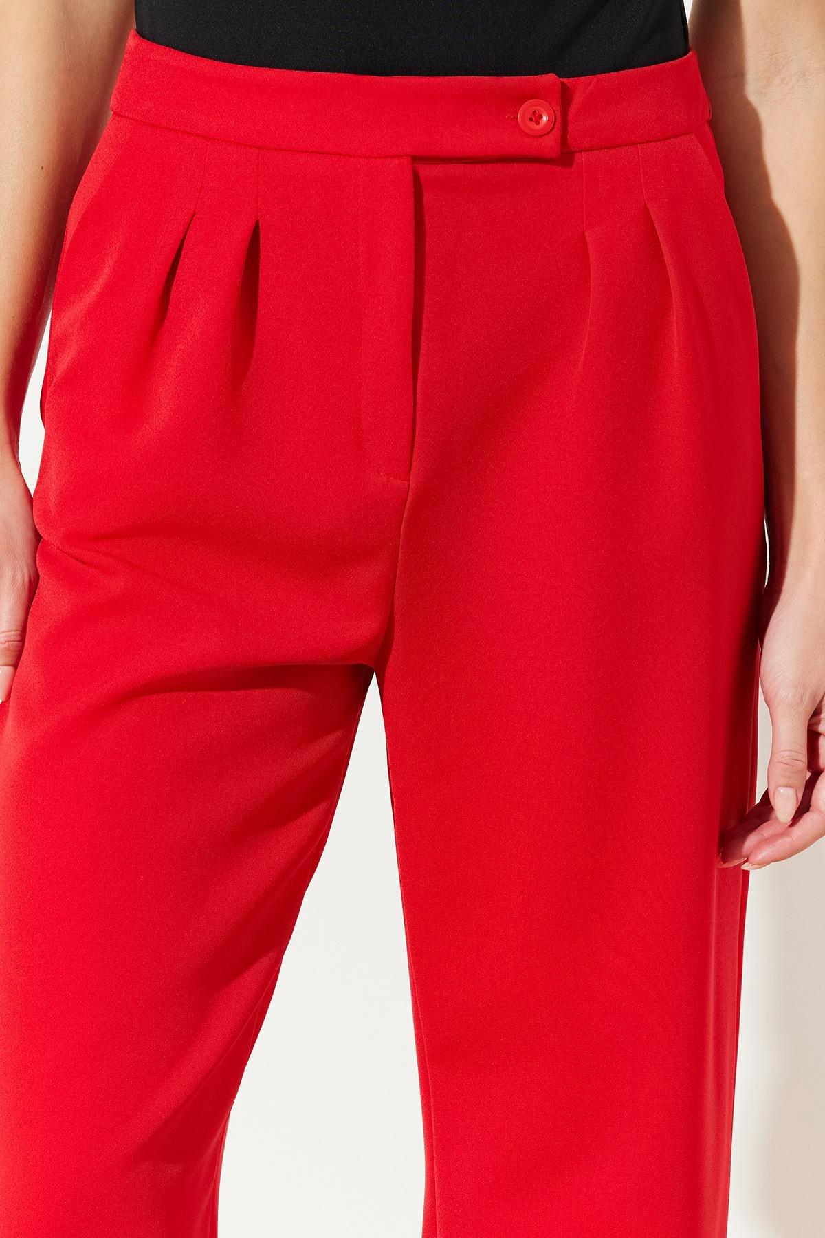 Red Wide Leg Woven Trousers, , large image number 4