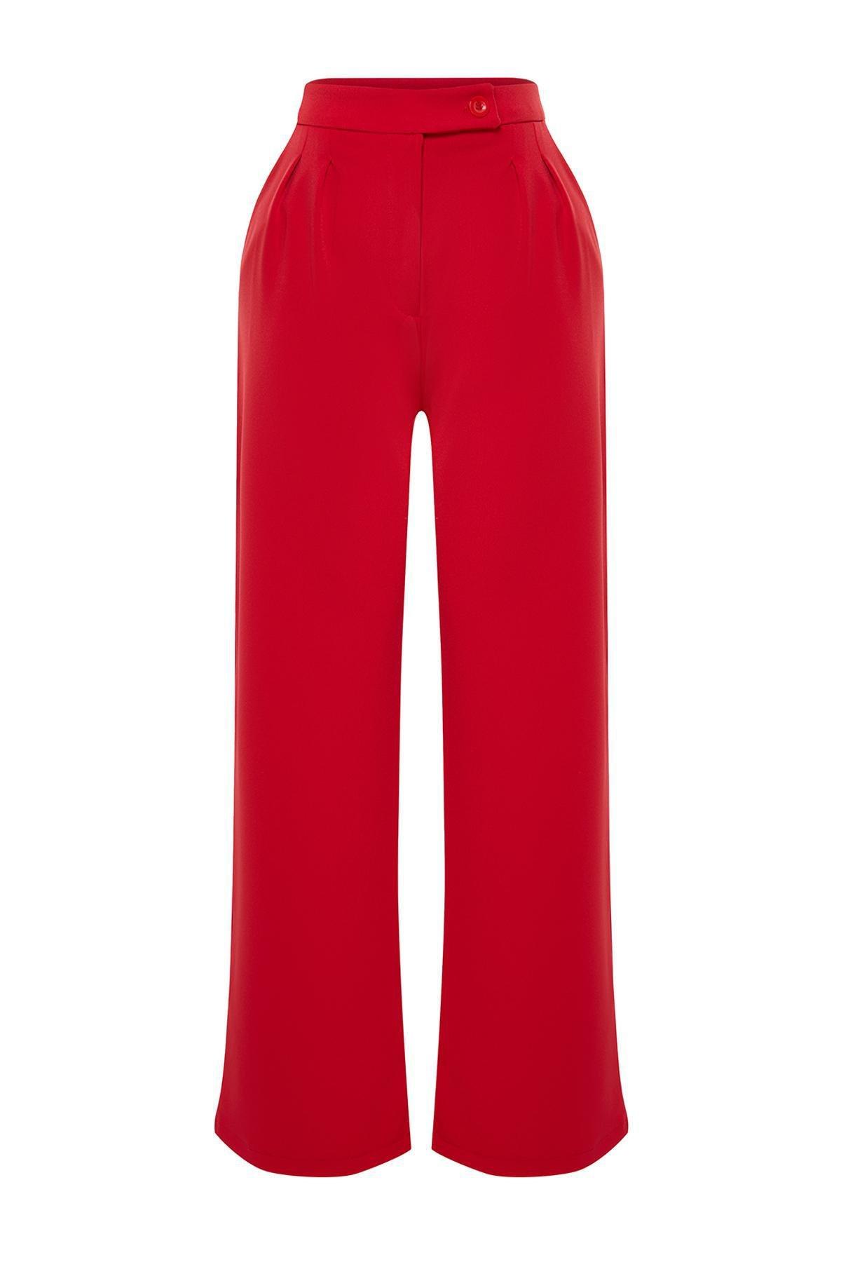 Red Wide Leg Woven Trousers, , large image number 5