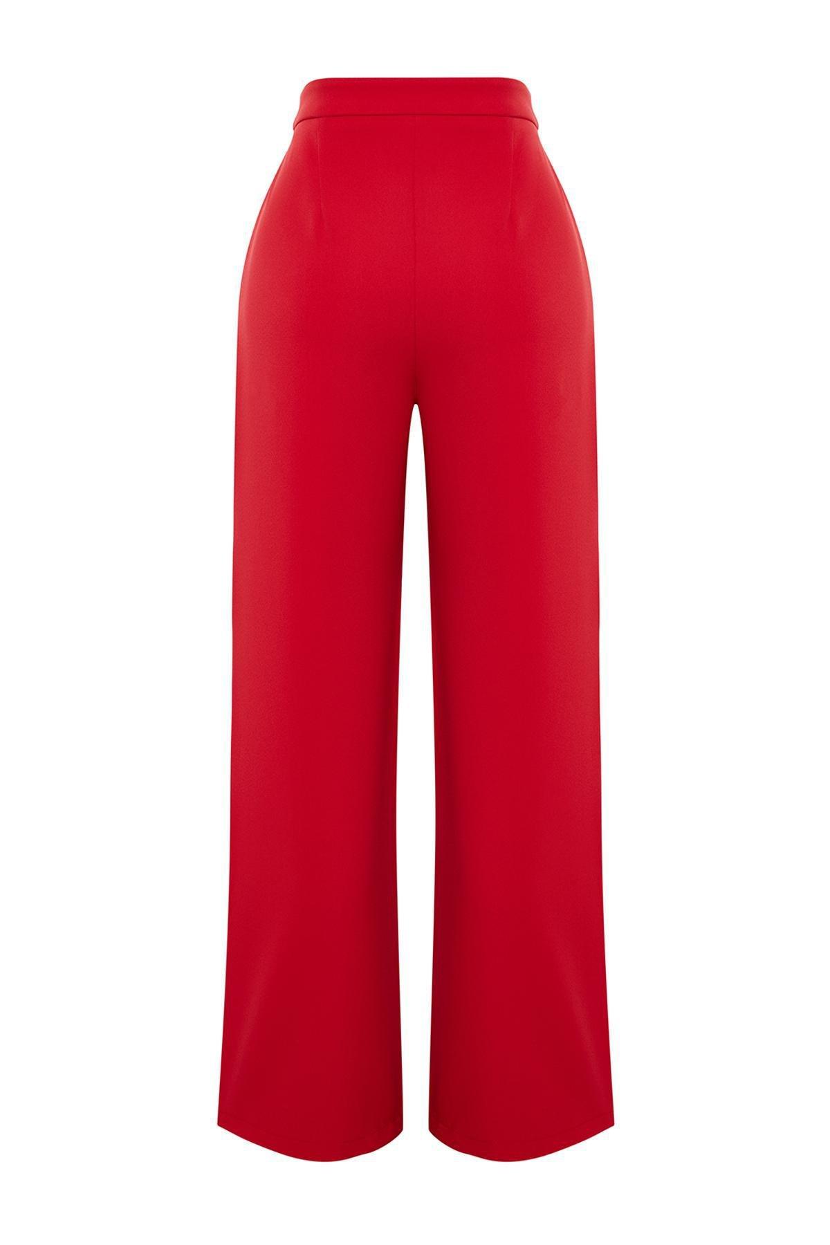 Red Wide Leg Woven Trousers, , large image number 6