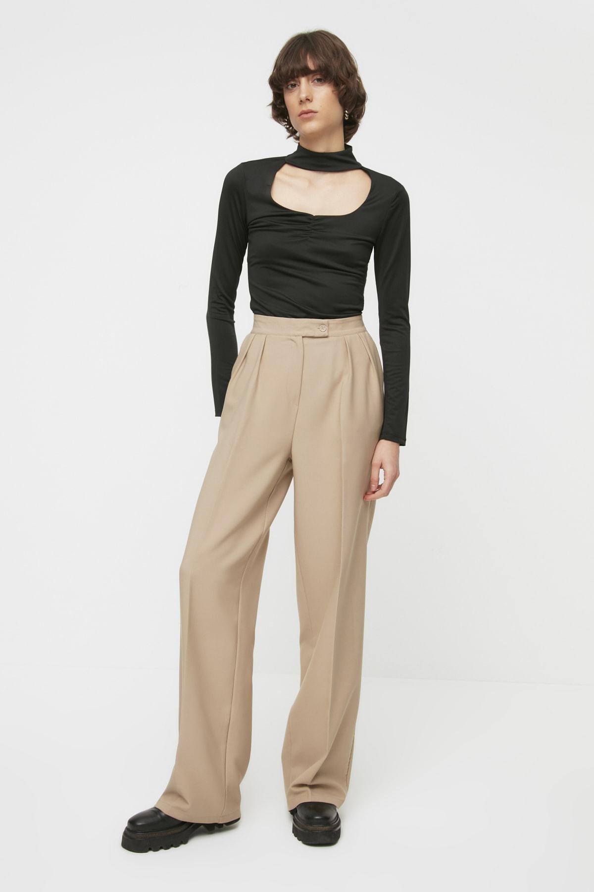 Mink Wide Leg High Waist Woven Trousers, , large image number 0