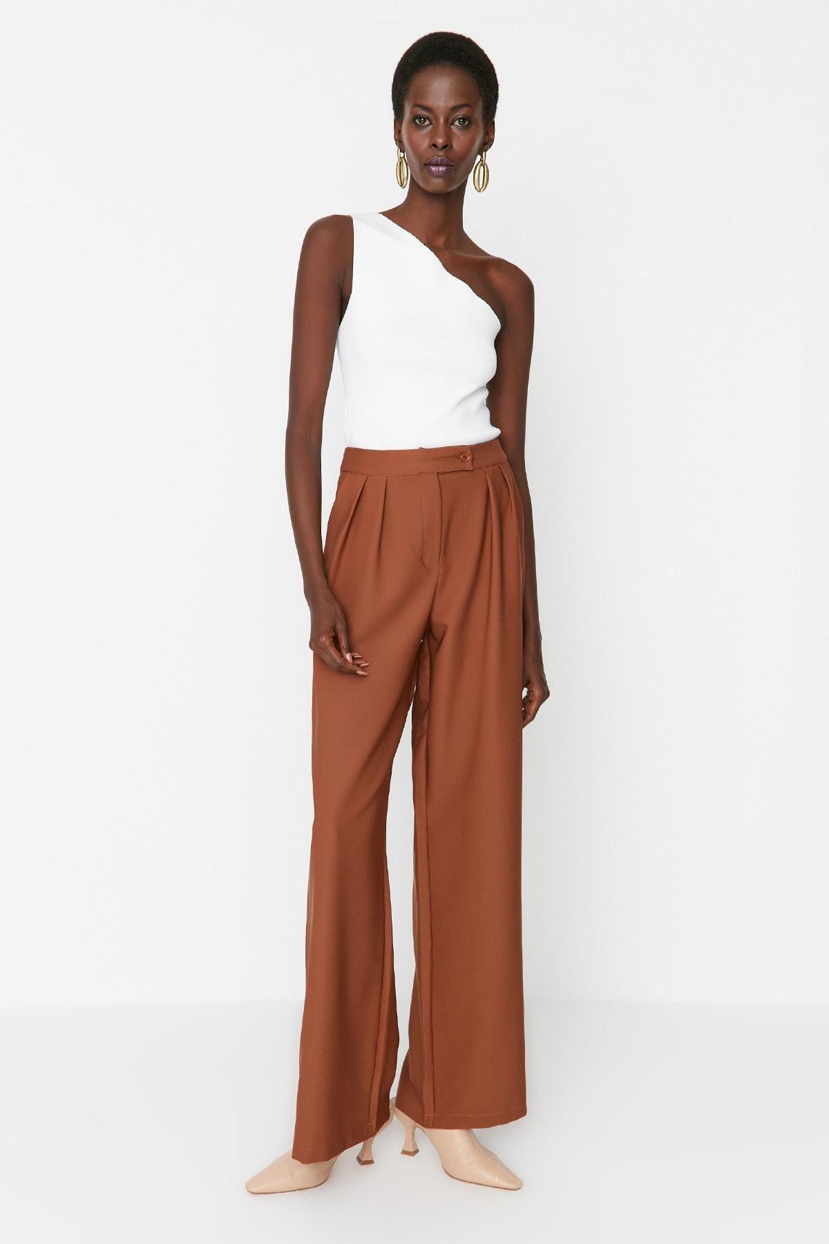 Mink Wide Leg High Waist Woven Trousers, , large image number 1