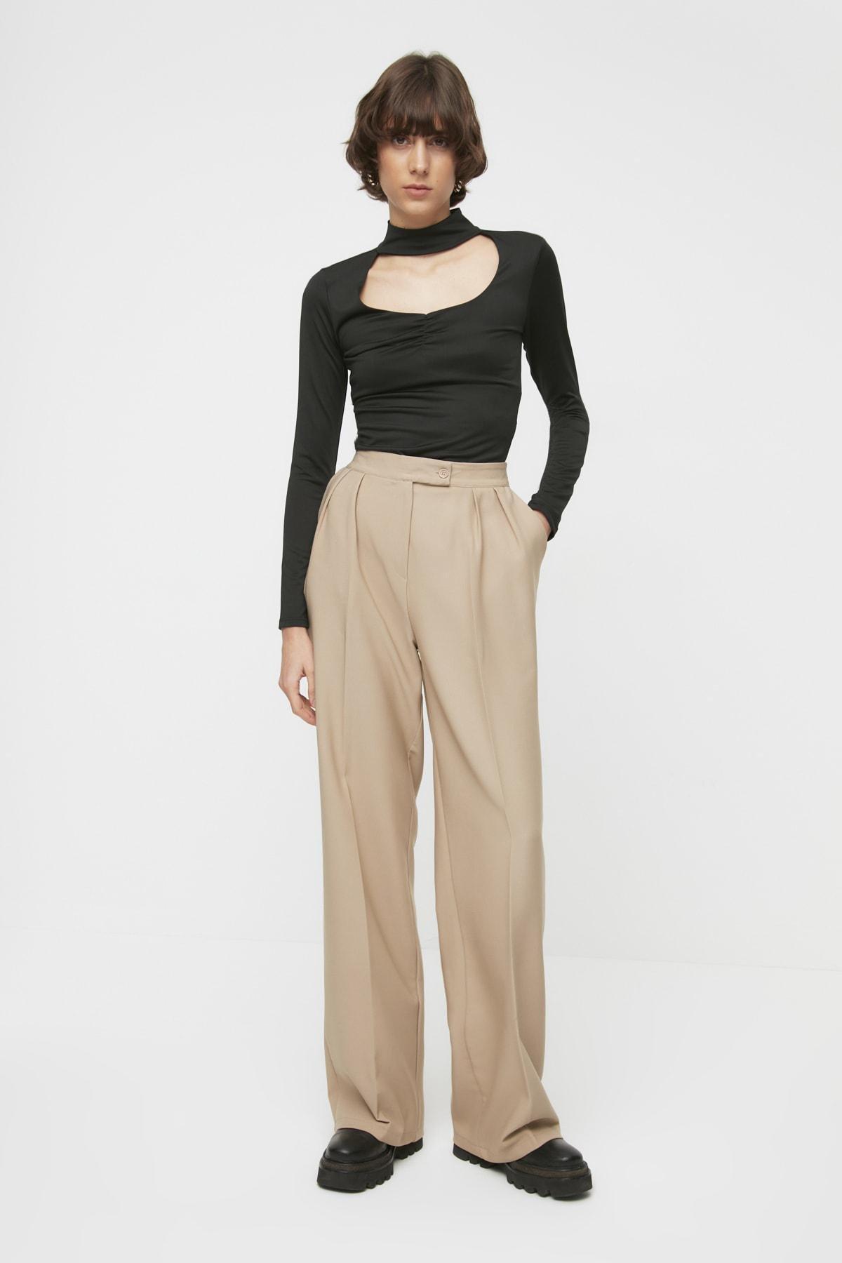 Mink Wide Leg High Waist Woven Trousers, , large image number 2