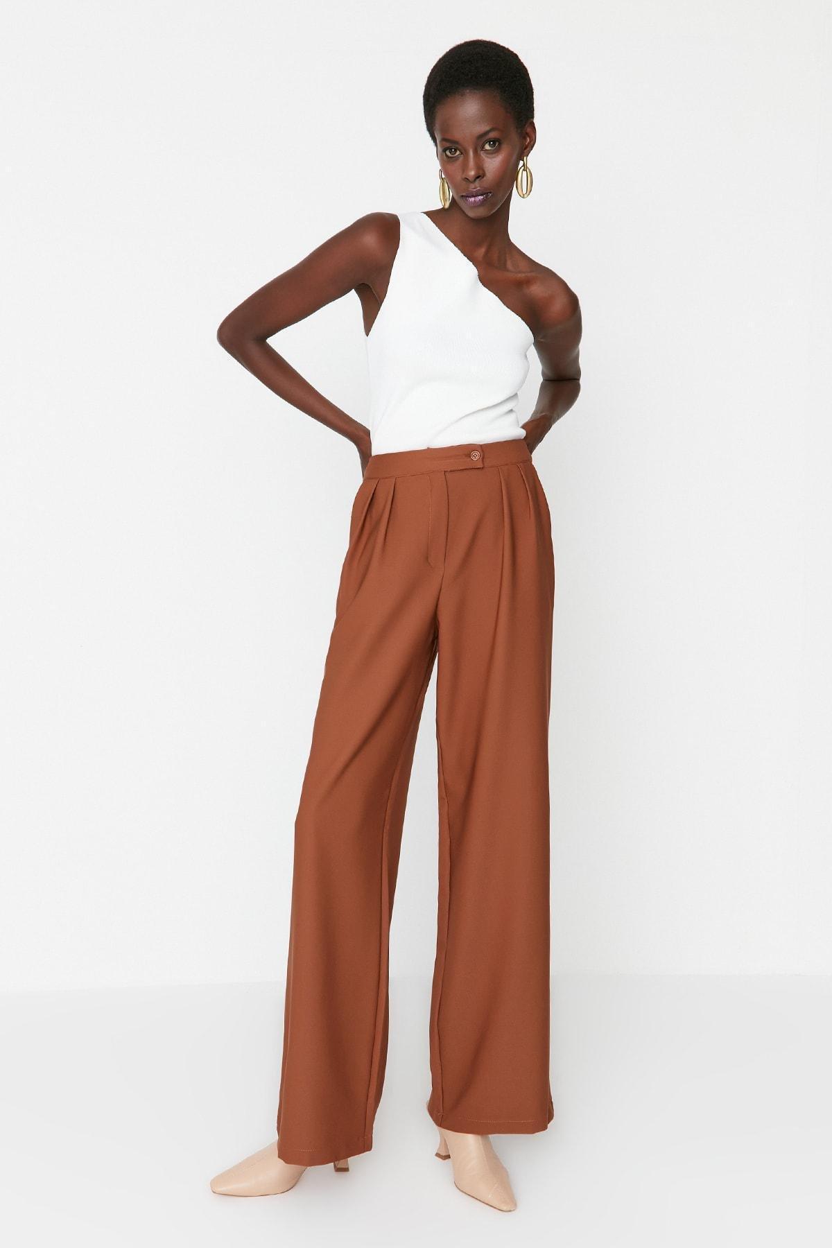 Mink Wide Leg High Waist Woven Trousers, , large image number 3