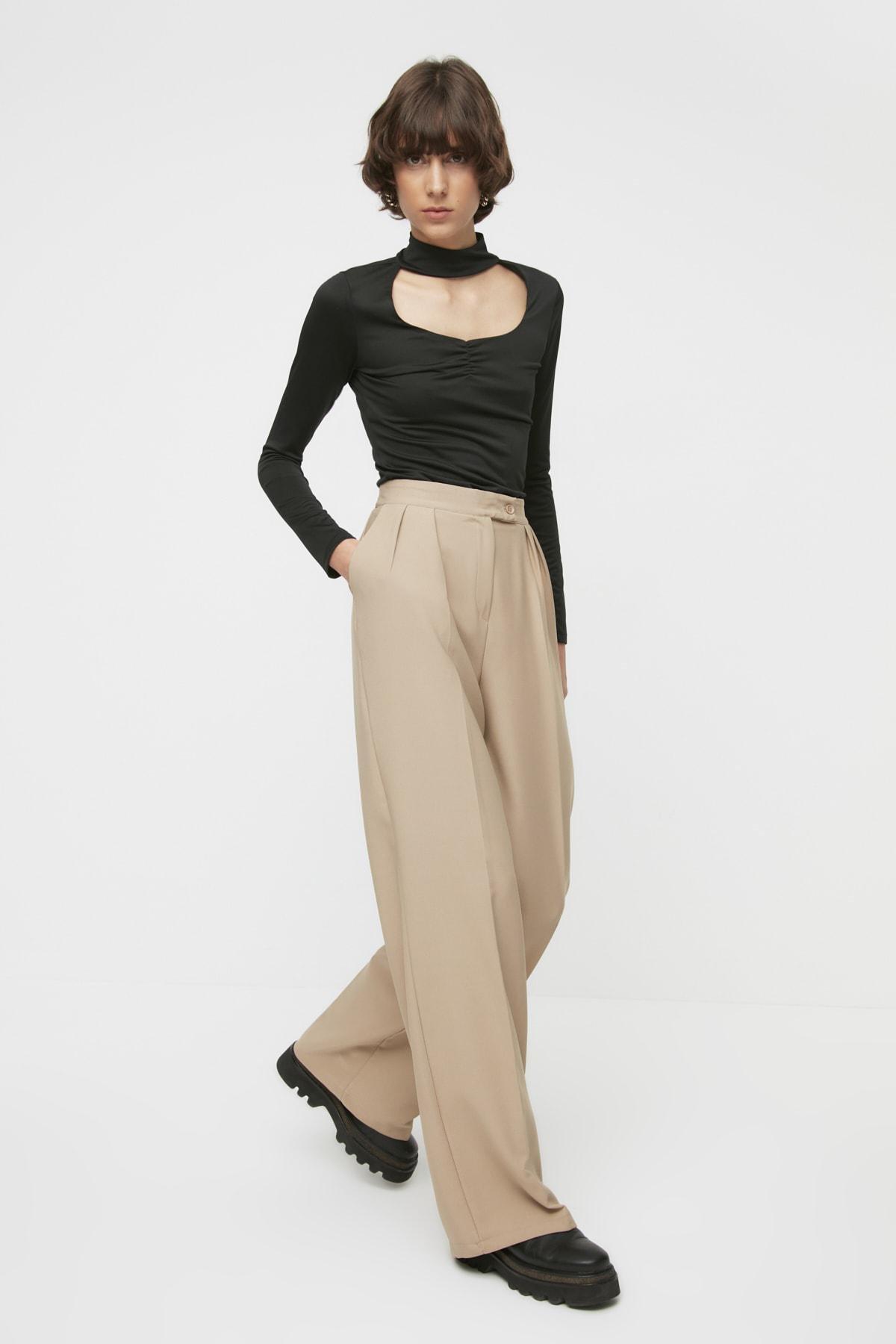 Mink Wide Leg High Waist Woven Trousers, , large image number 4