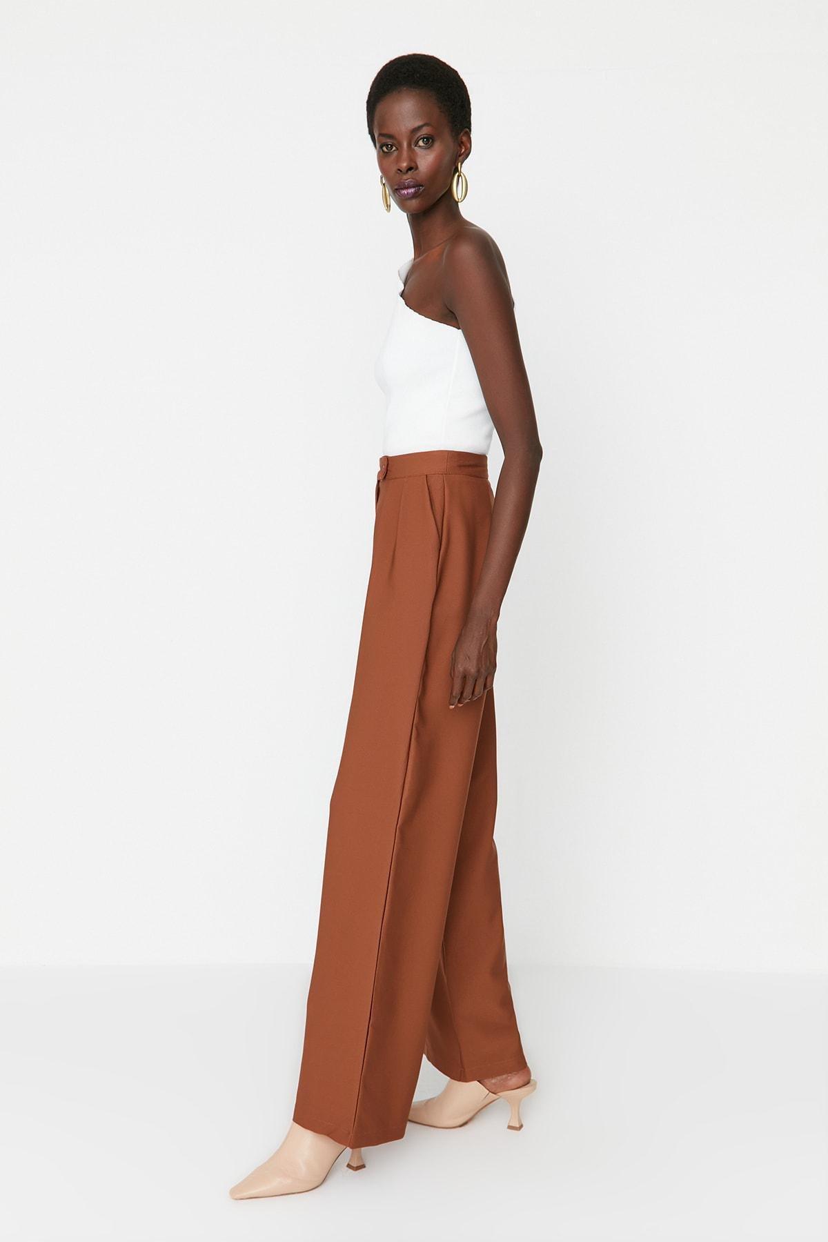Mink Wide Leg High Waist Woven Trousers, , large image number 5