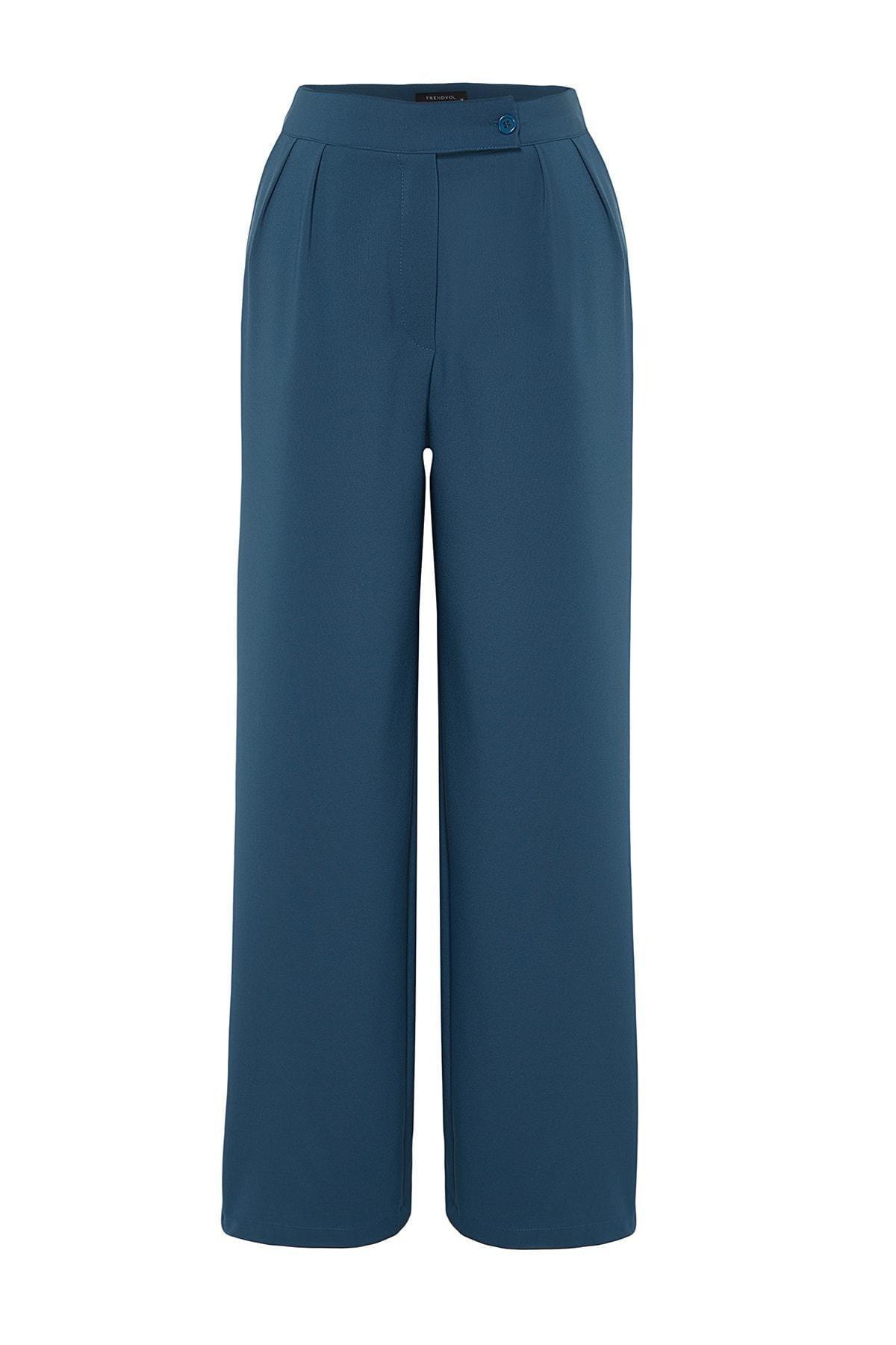 Blue Wide Leg Mid Waist Pants, , large image number 5