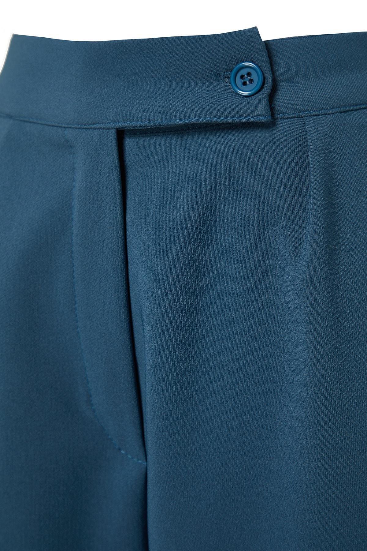 Blue Wide Leg Mid Waist Pants, , large image number 6
