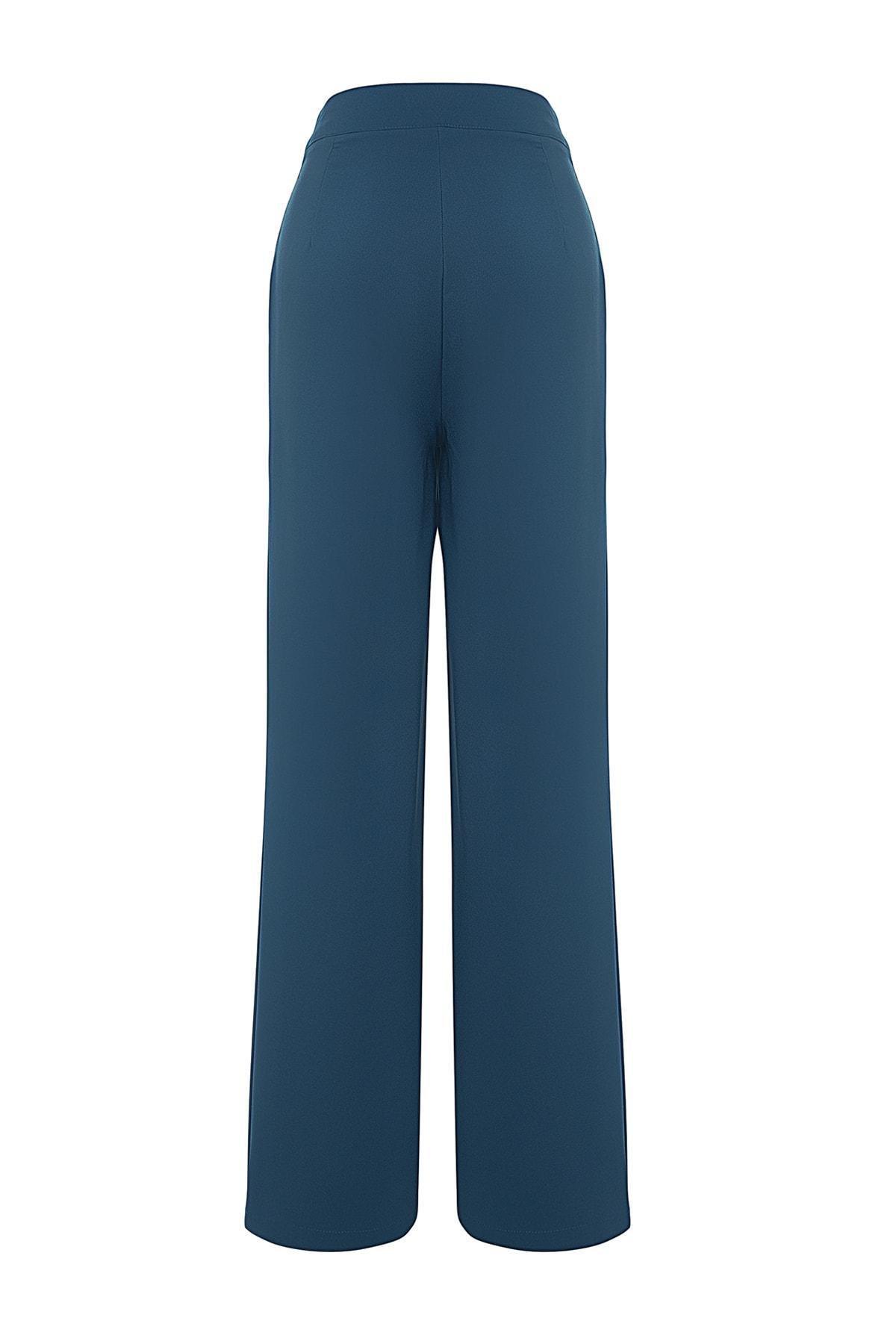 Blue Wide Leg Mid Waist Pants, , large image number 7