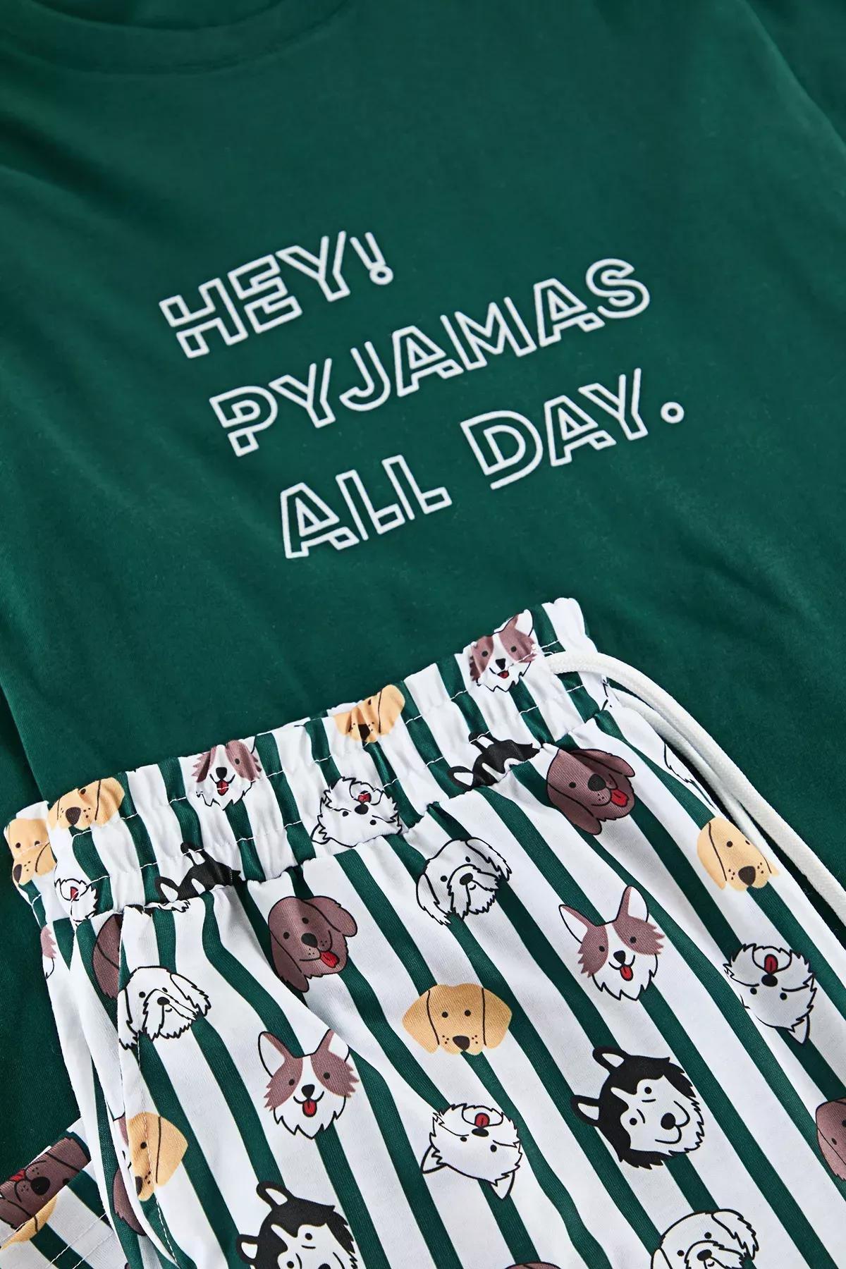 Green Printed Knitted Pajama Set, Emerald, large image number 1