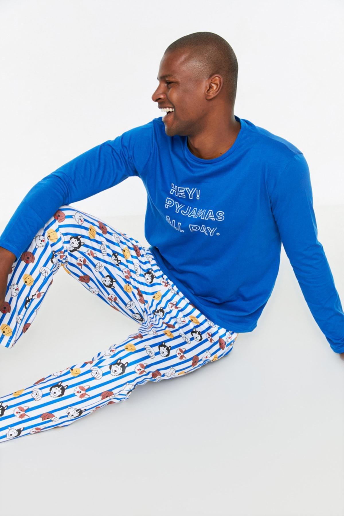 Blue Printed Pajama Set, , large image number 0