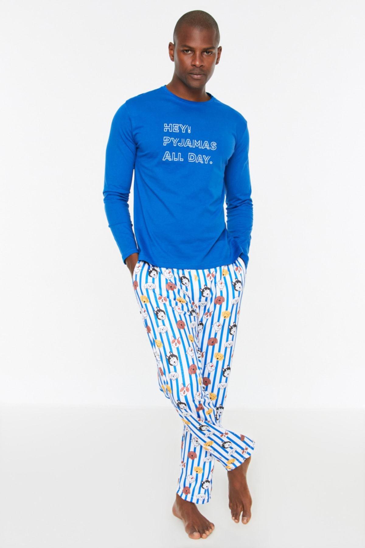 Blue Printed Pajama Set, , large image number 1