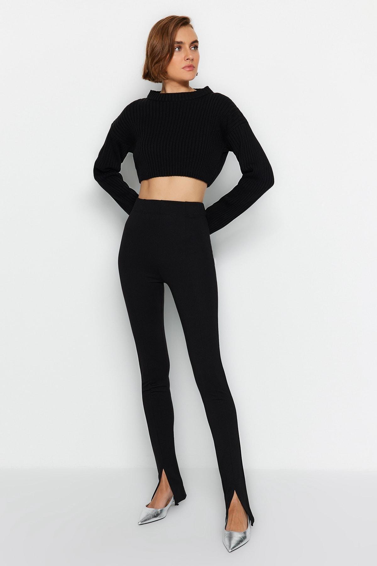 Black Bootcut Mid Waist Pants, , large image number 1