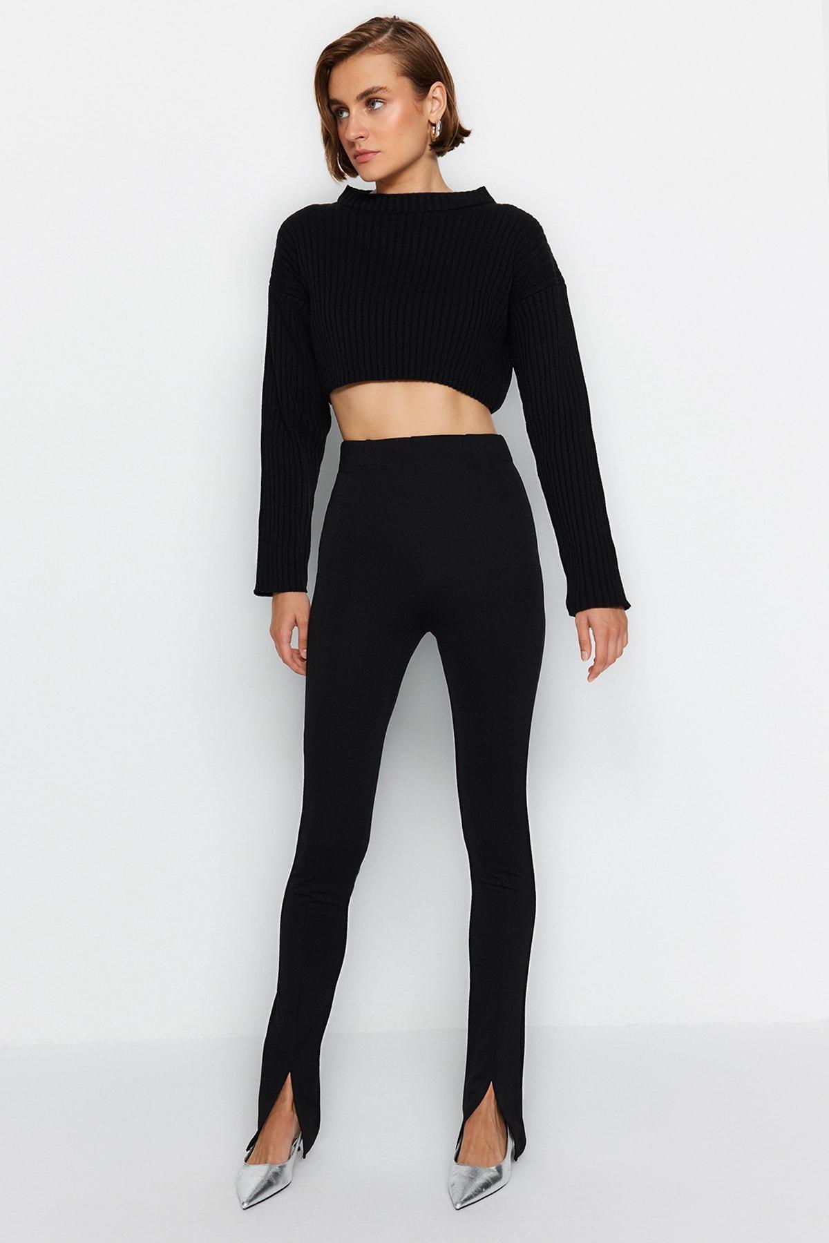 Black Bootcut Mid Waist Pants, , large image number 2