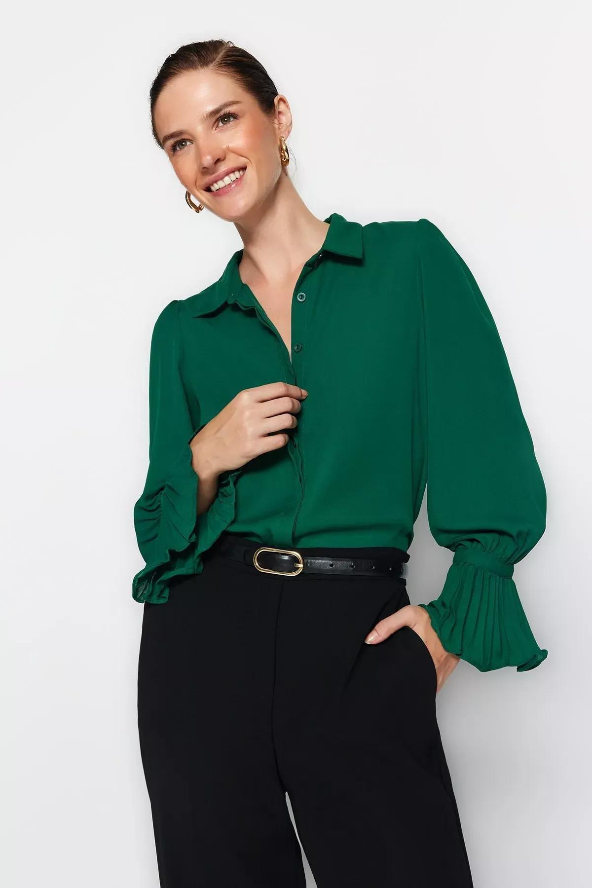 Green Spanish Sleeve Knit Shirt, Emerald, large image number 0