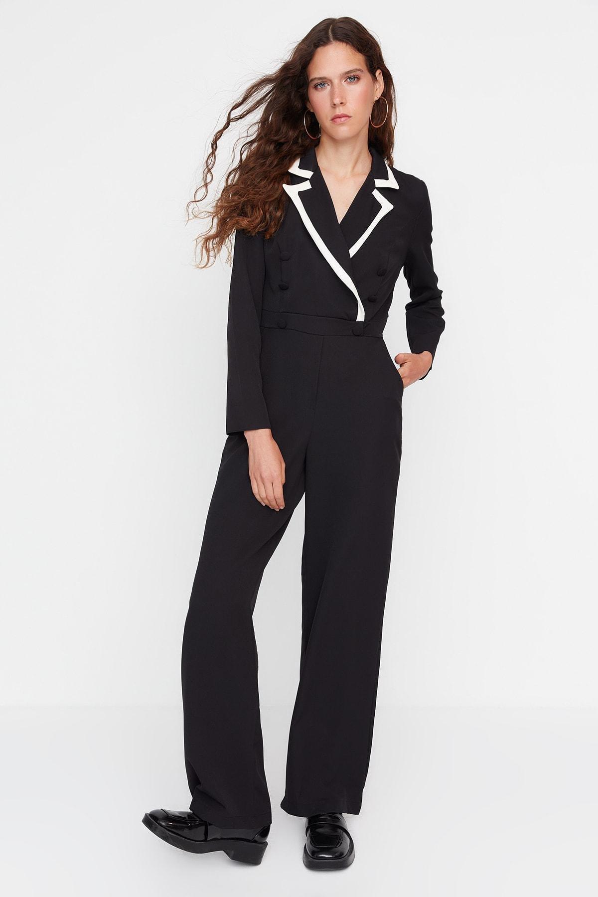 Trendyol - Black Lapel Collar Jumpsuit